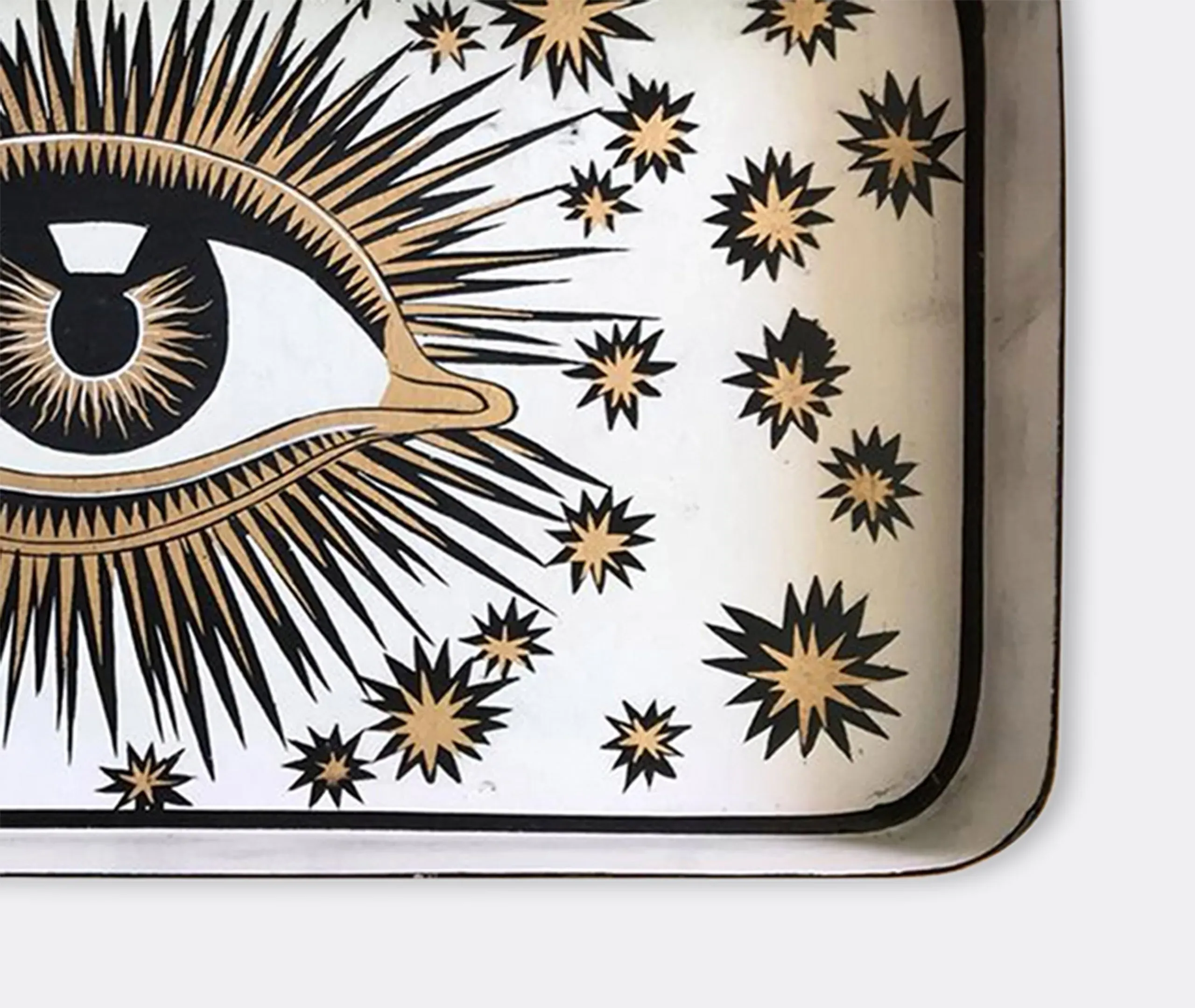 Rectangular Serving Tray with Eye Design - White, Iron