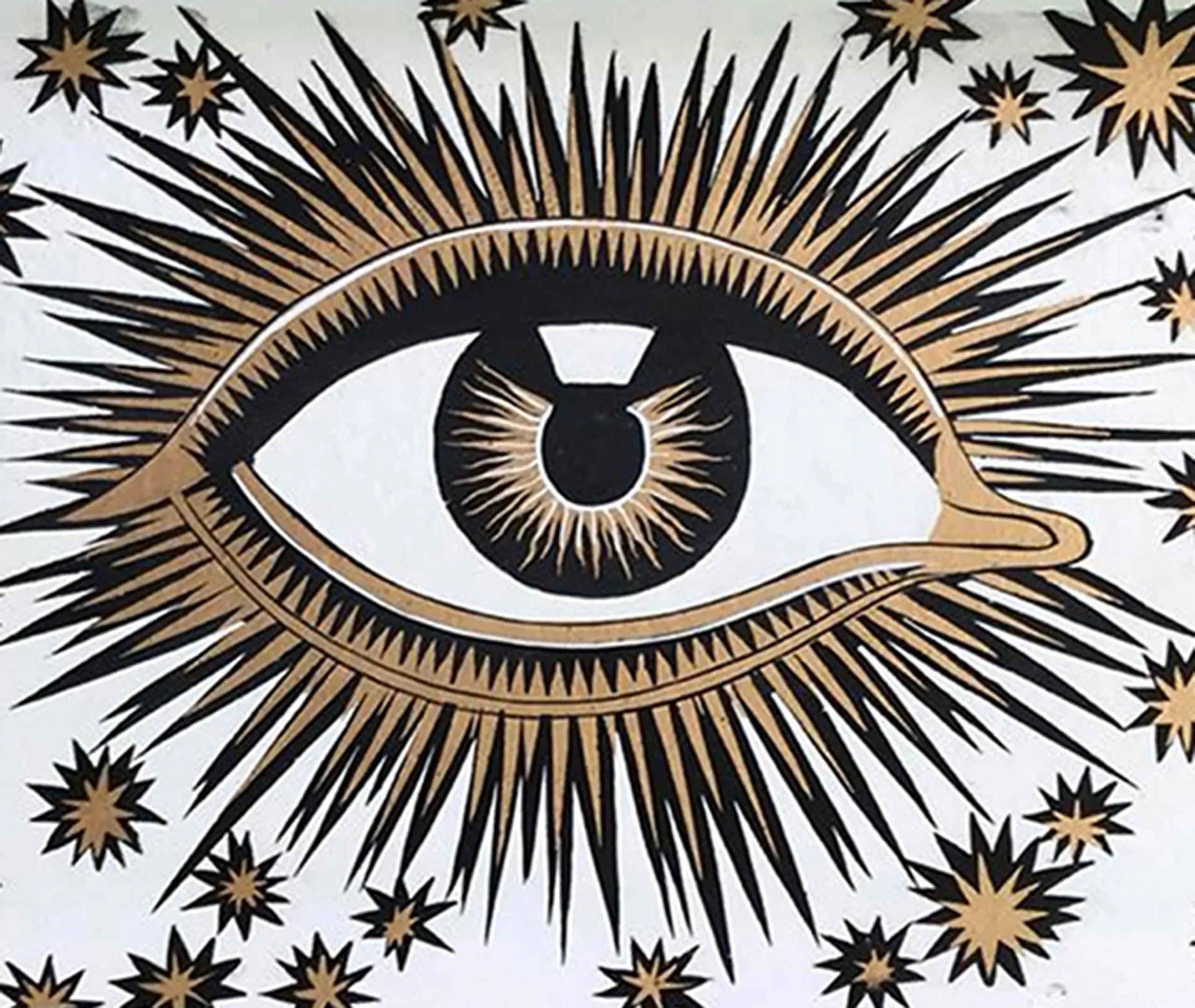 Rectangular Serving Tray with Eye Design - White, Iron