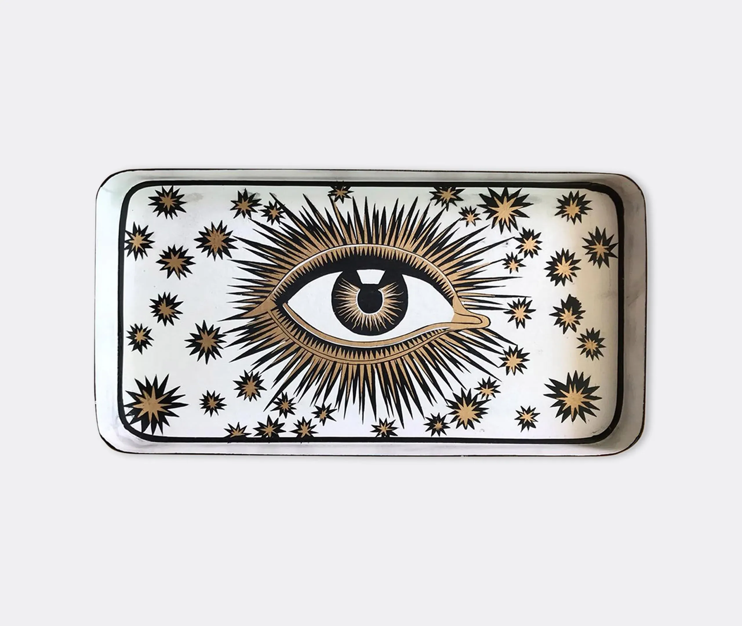 Rectangular Serving Tray with Eye Design - White, Iron