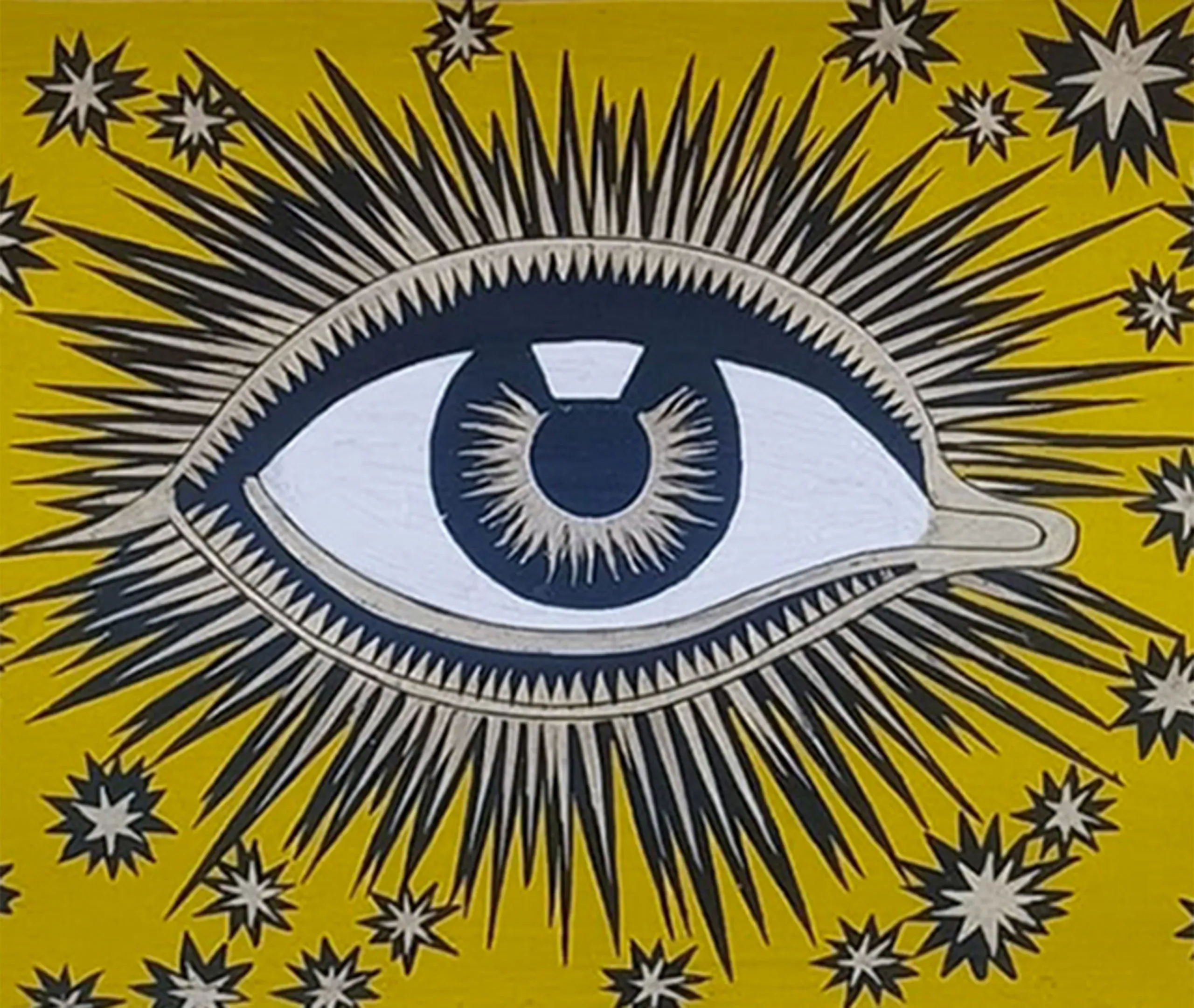 Rectangular Serving Tray with Eye Design - Yellow, Iron