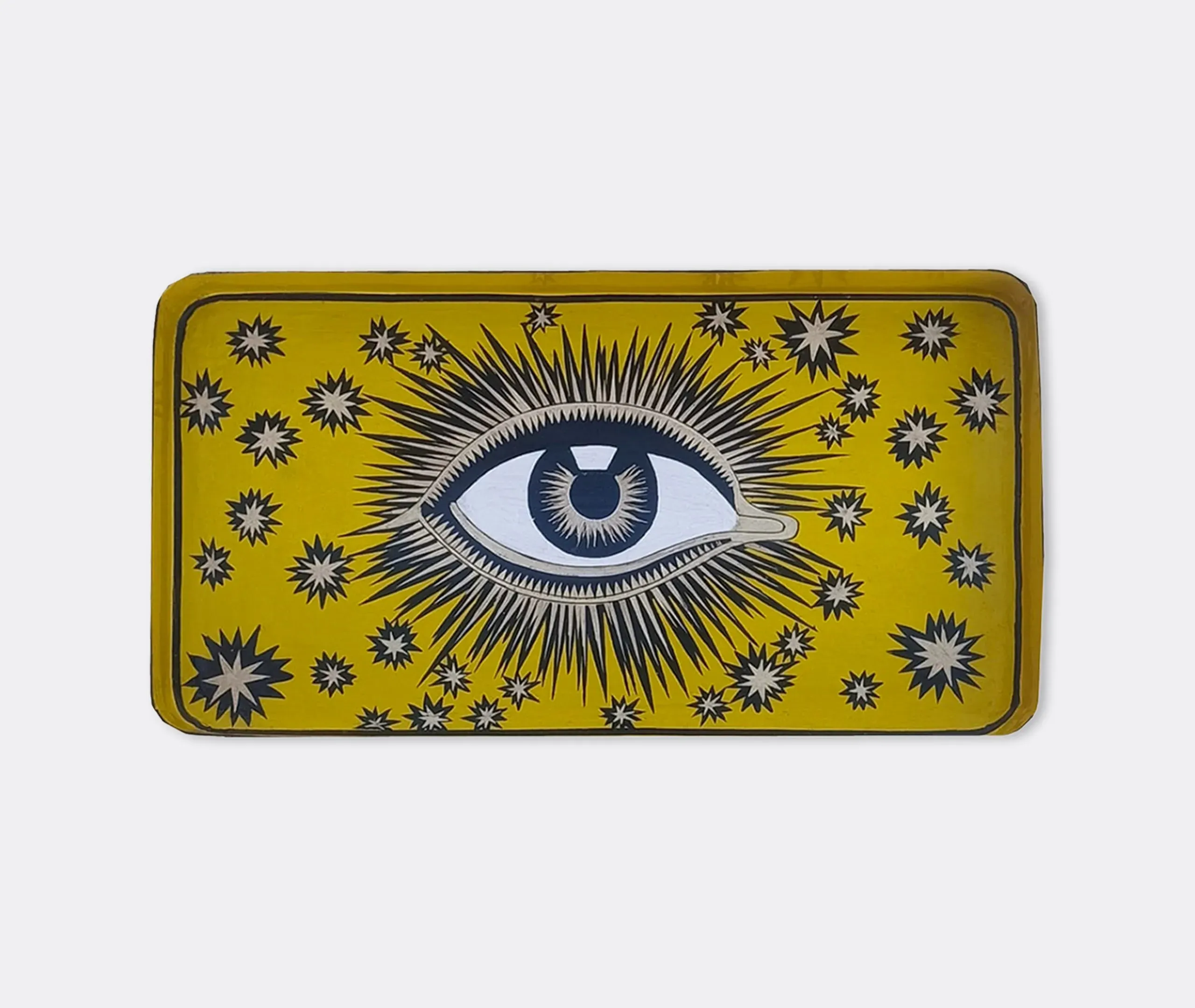 Rectangular Serving Tray with Eye Design - Yellow, Iron