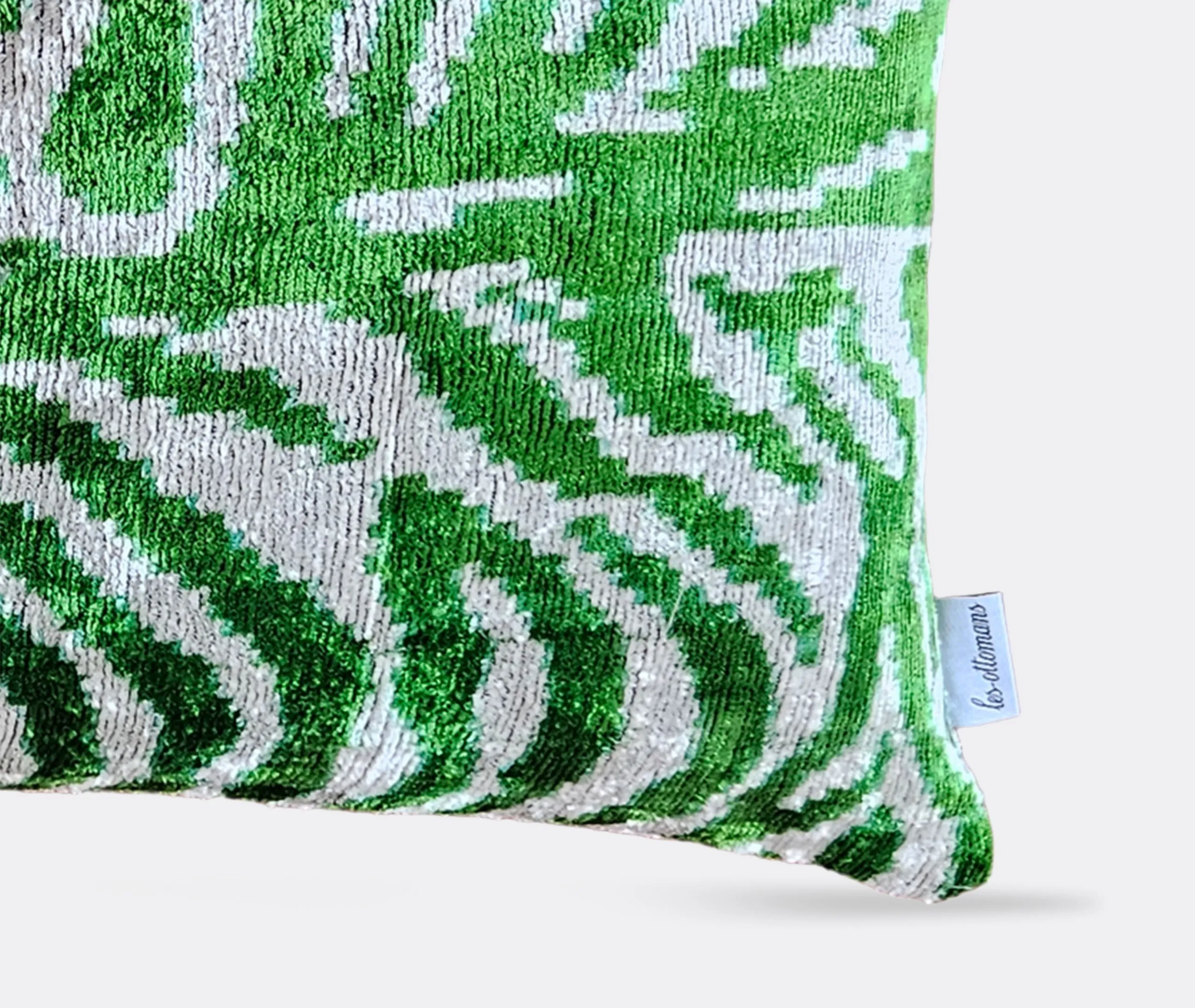 Rectangular Velvet Cushion - Green, White