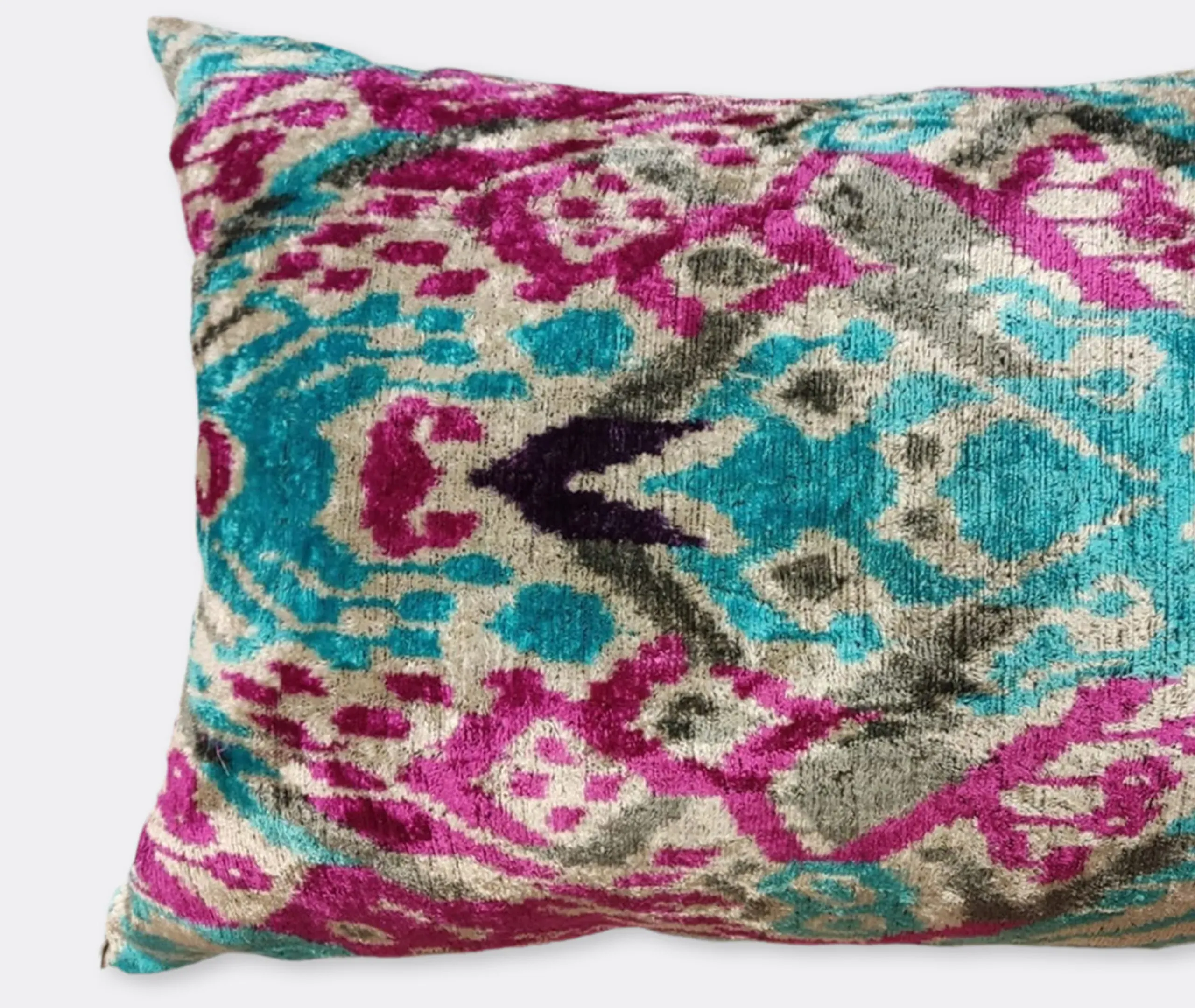 Rectangular Velvet Cushion - Pink and Turquoise