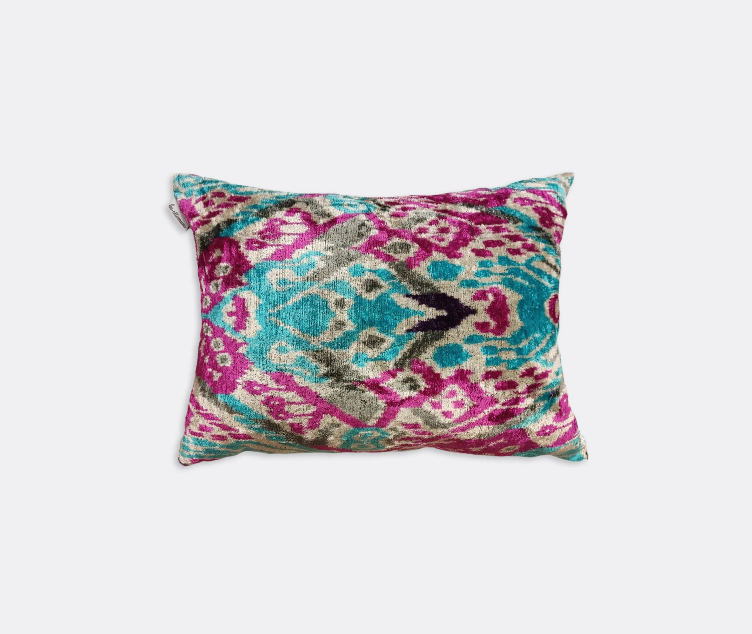 Rectangular Velvet Cushion - Pink and Turquoise image