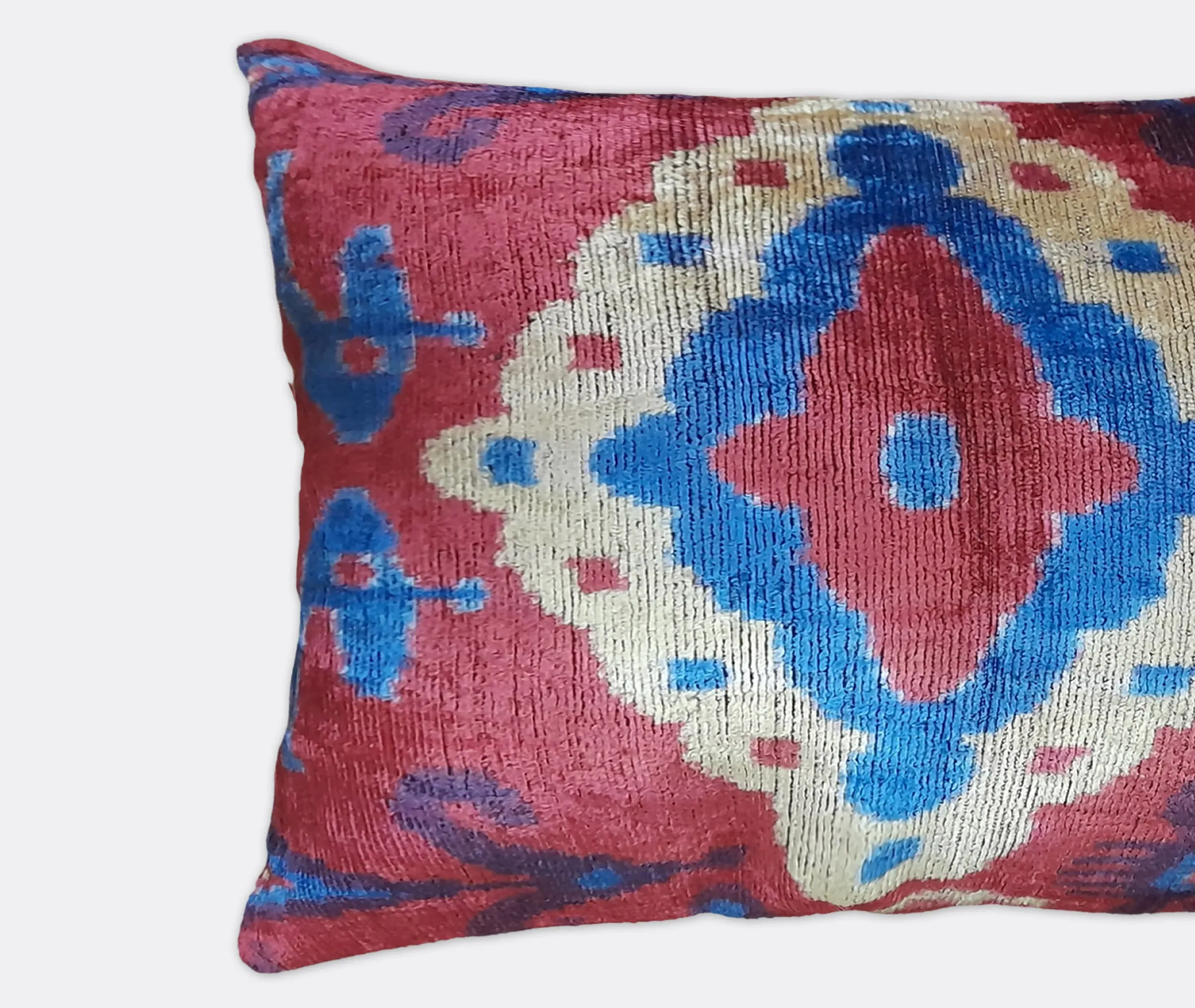 Rectangular Velvet Cushion - Pink, Blue and White
