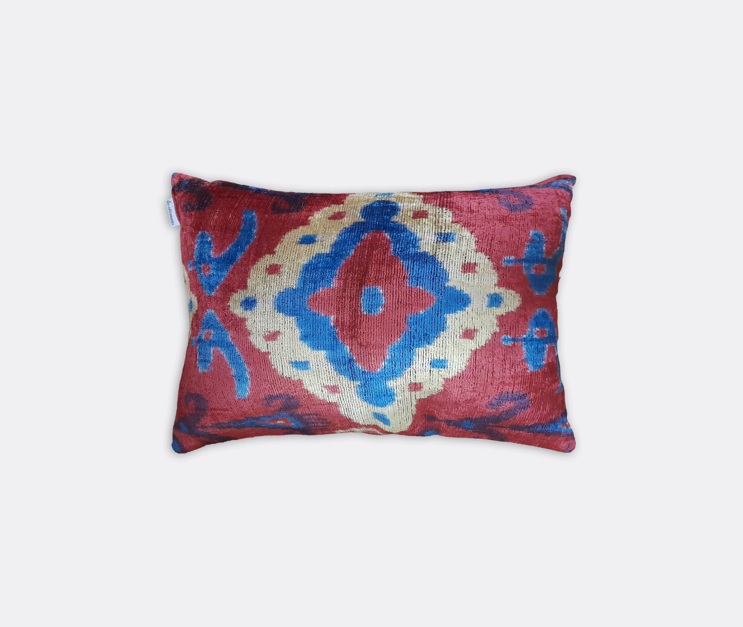 Rectangular Velvet Cushion - Pink, Blue and White