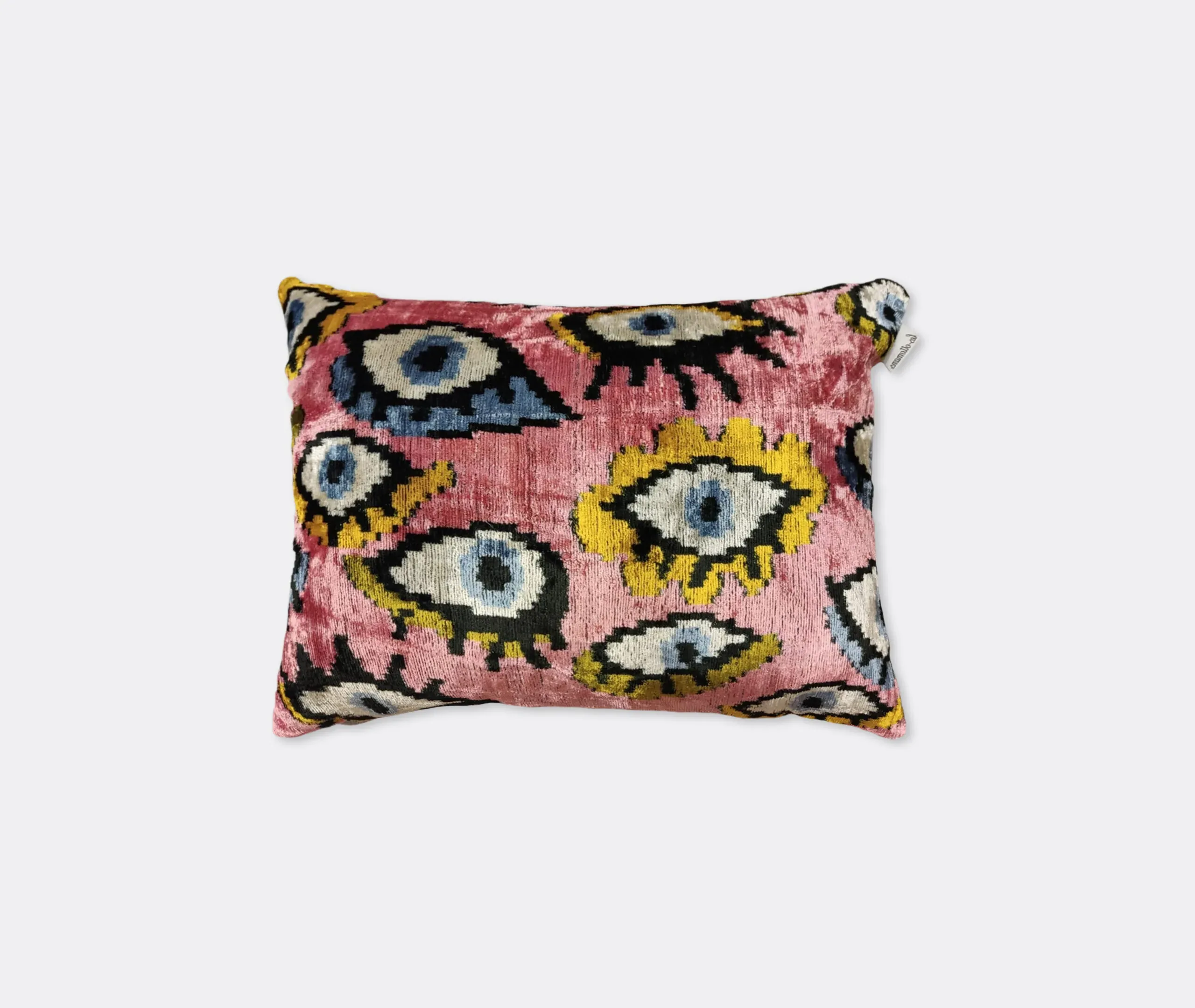 Rectangular Velvet Cushion - Pink, Yellow and Blue