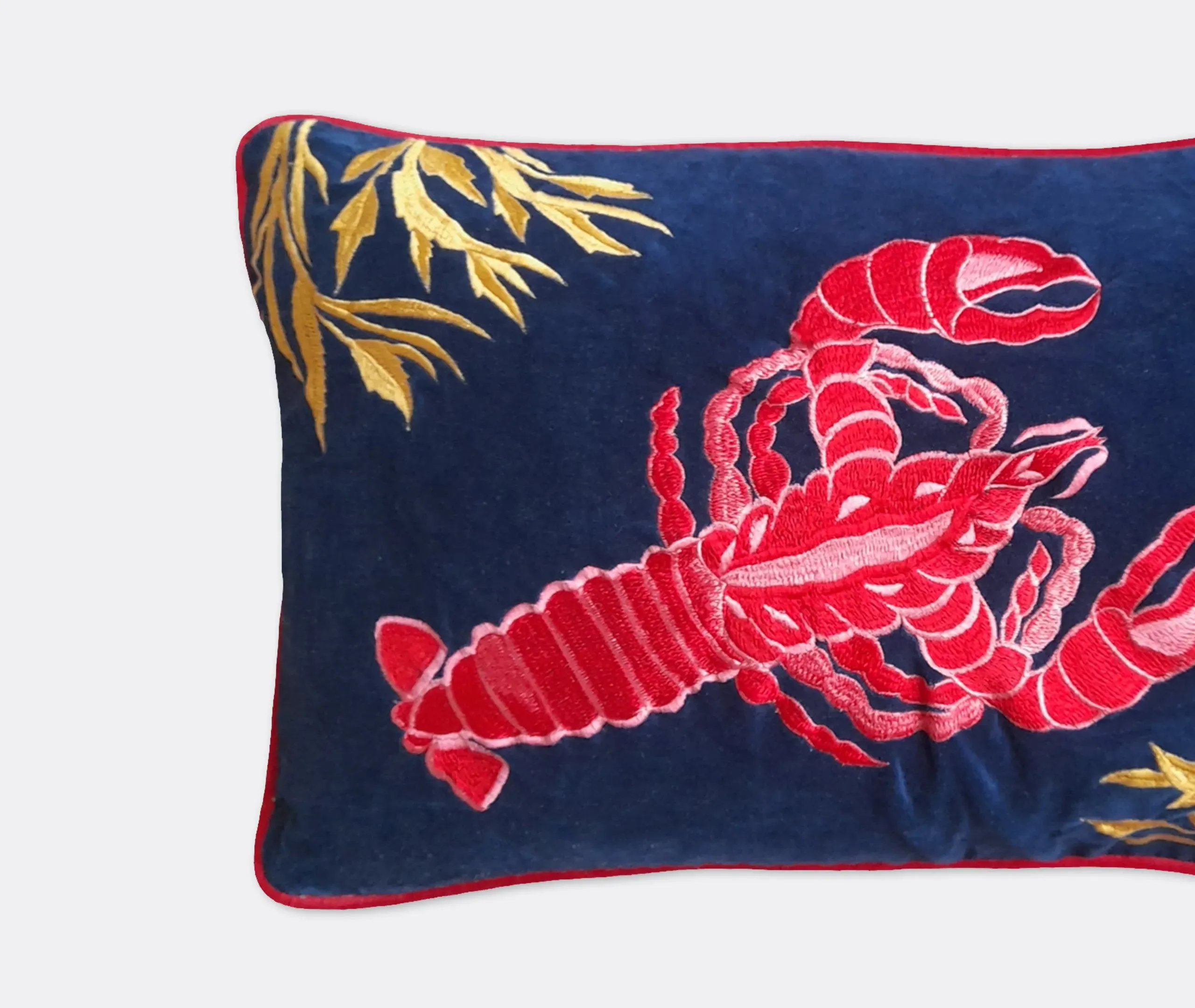 Rock Lobster Embroidered Cushion - Multicolor, Linen