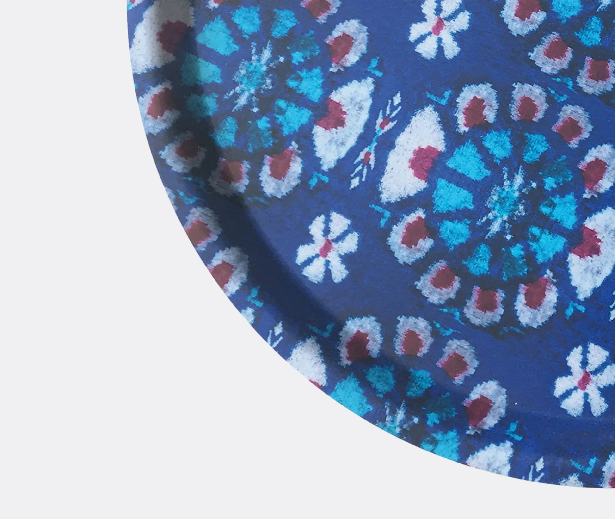 Round Serving Tray with Ikat Pattern - Blue, Wood