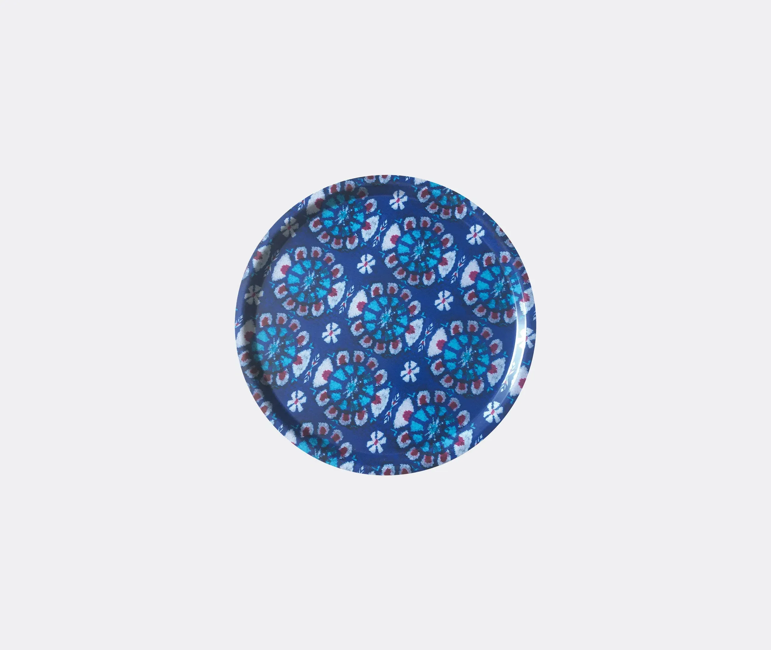 Round Serving Tray with Ikat Pattern - Blue, Wood image