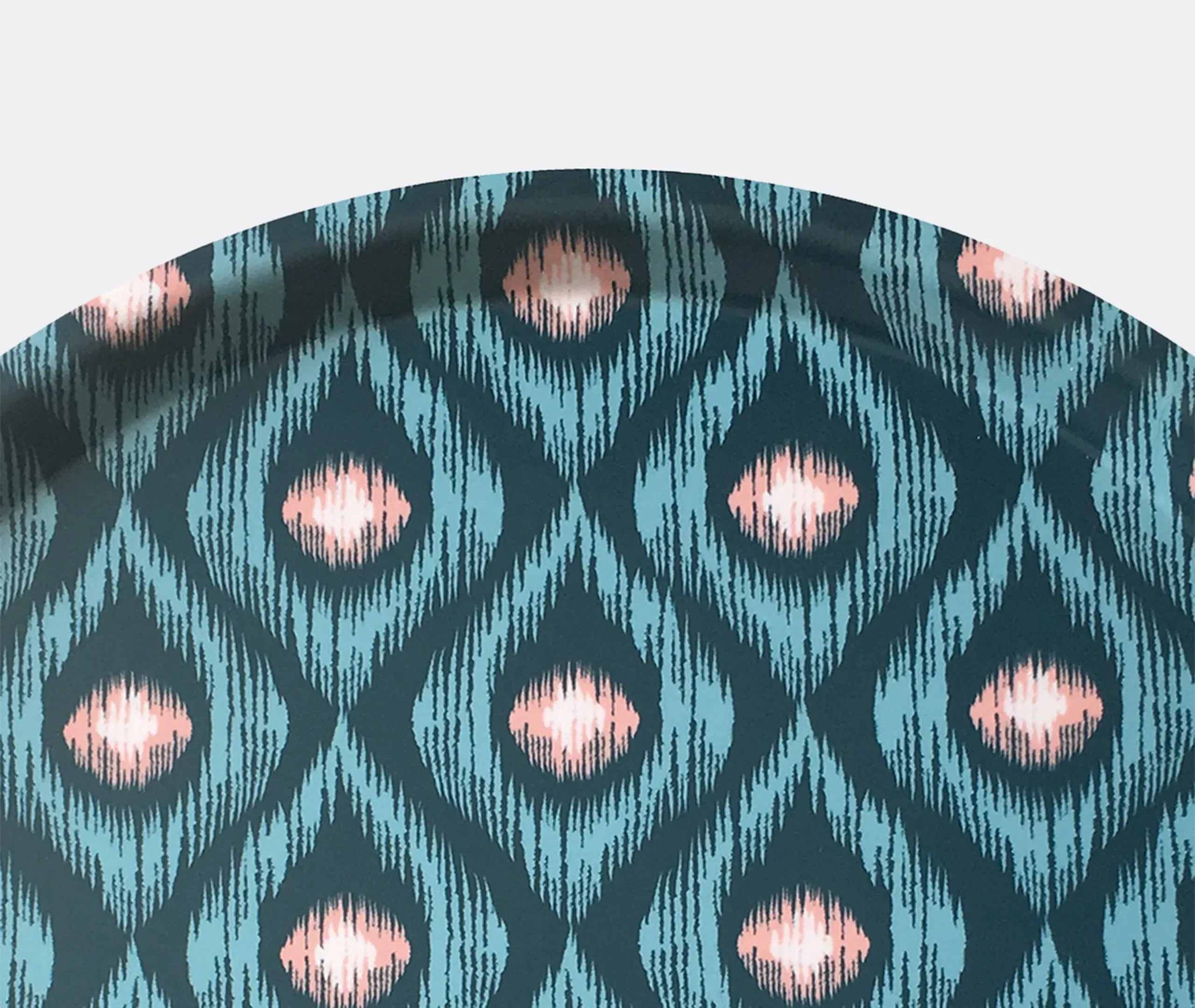Round Serving Tray with Ikat Pattern - Green, Wood