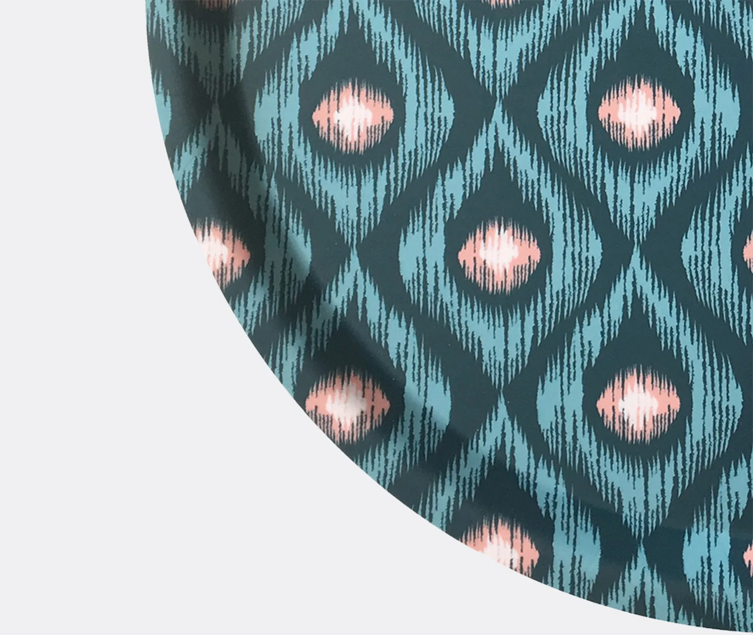 Round Serving Tray with Ikat Pattern - Green, Wood