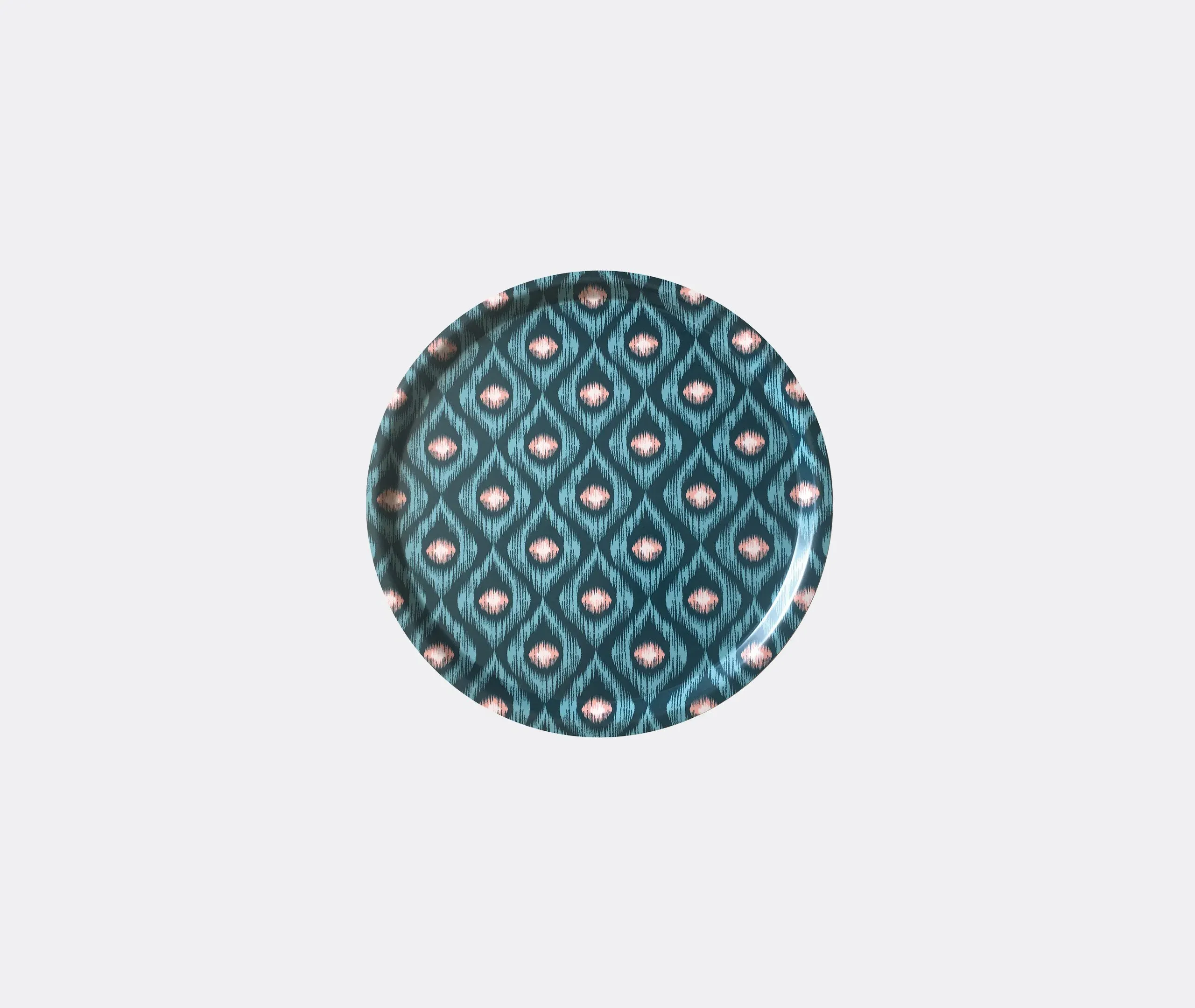 Round Serving Tray with Ikat Pattern - Green, Wood