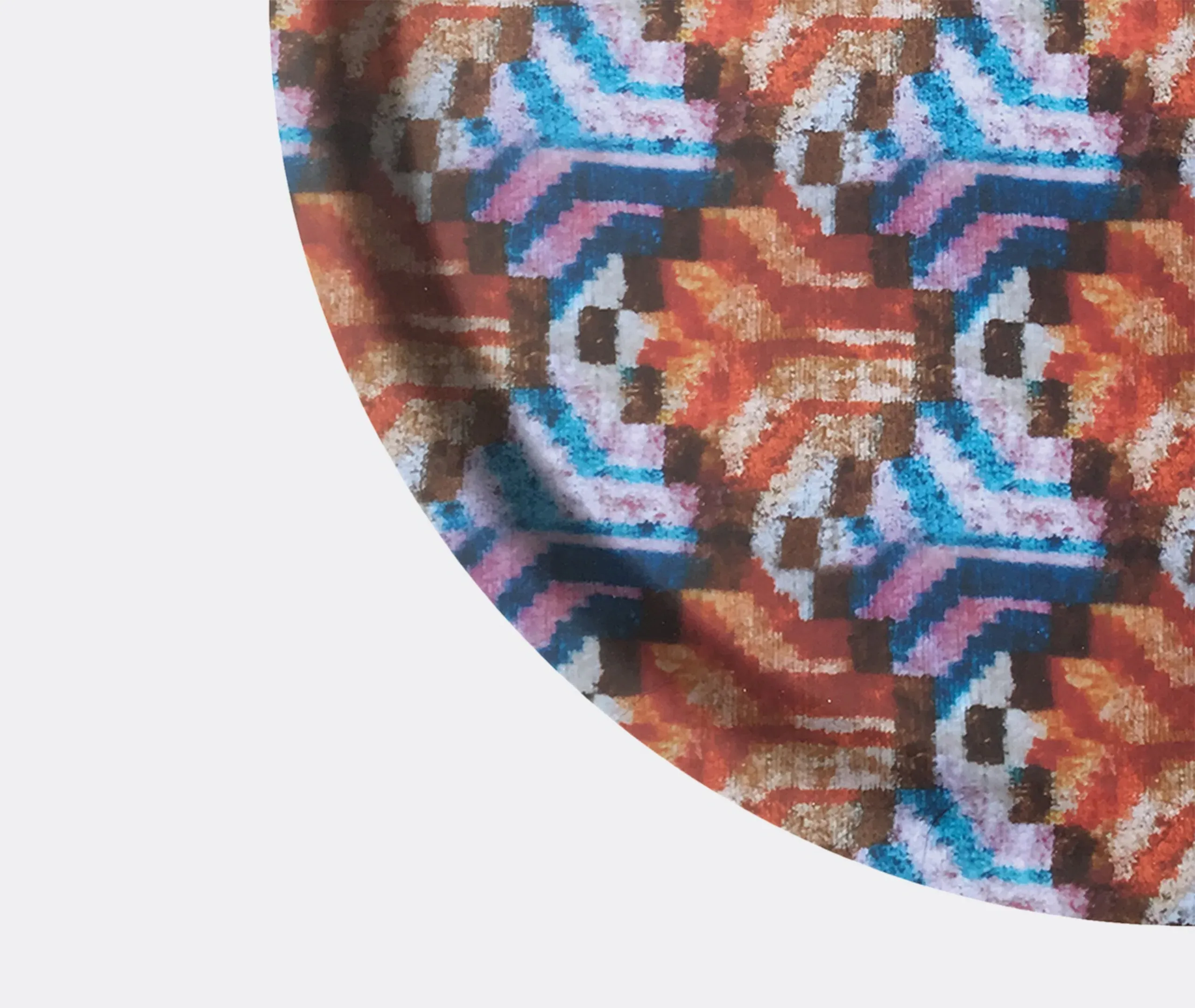Round Serving Tray with Ikat Pattern - Orange, Wood