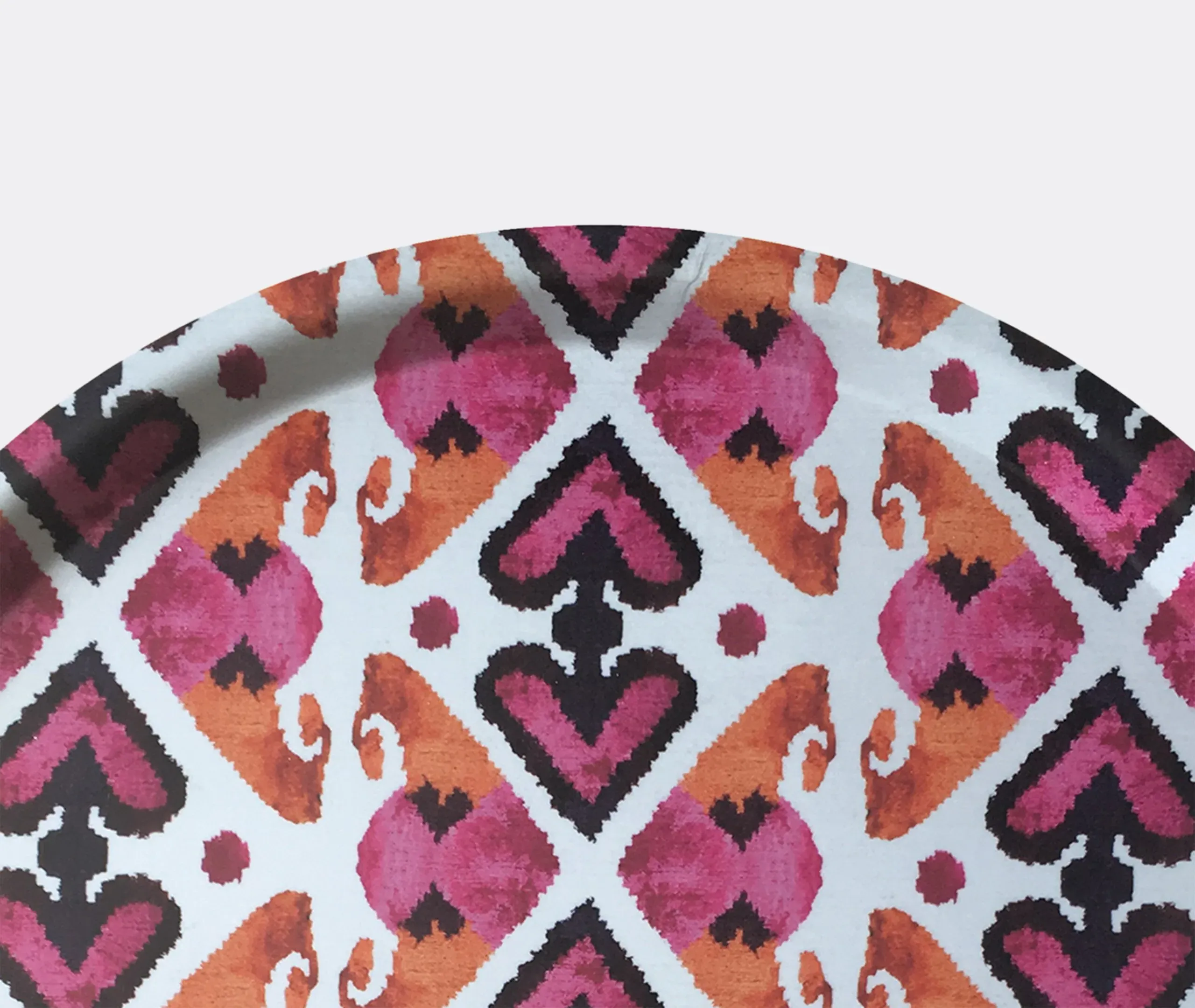 Round Serving Tray with Ikat Pattern - Pink, Wood
