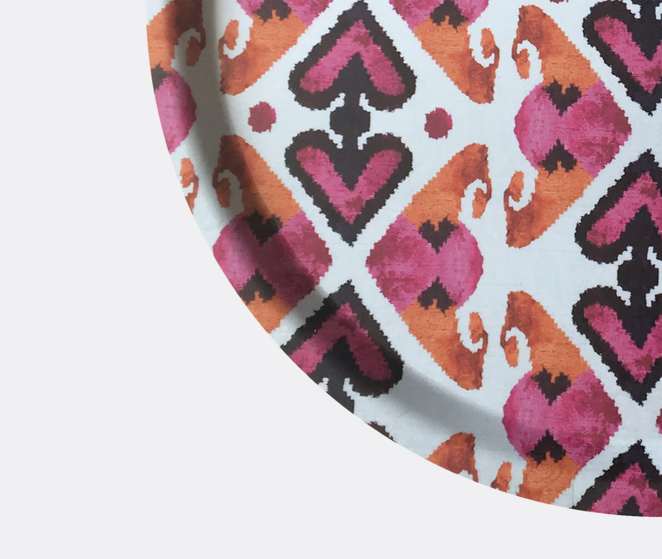 Round Serving Tray with Ikat Pattern - Pink, Wood