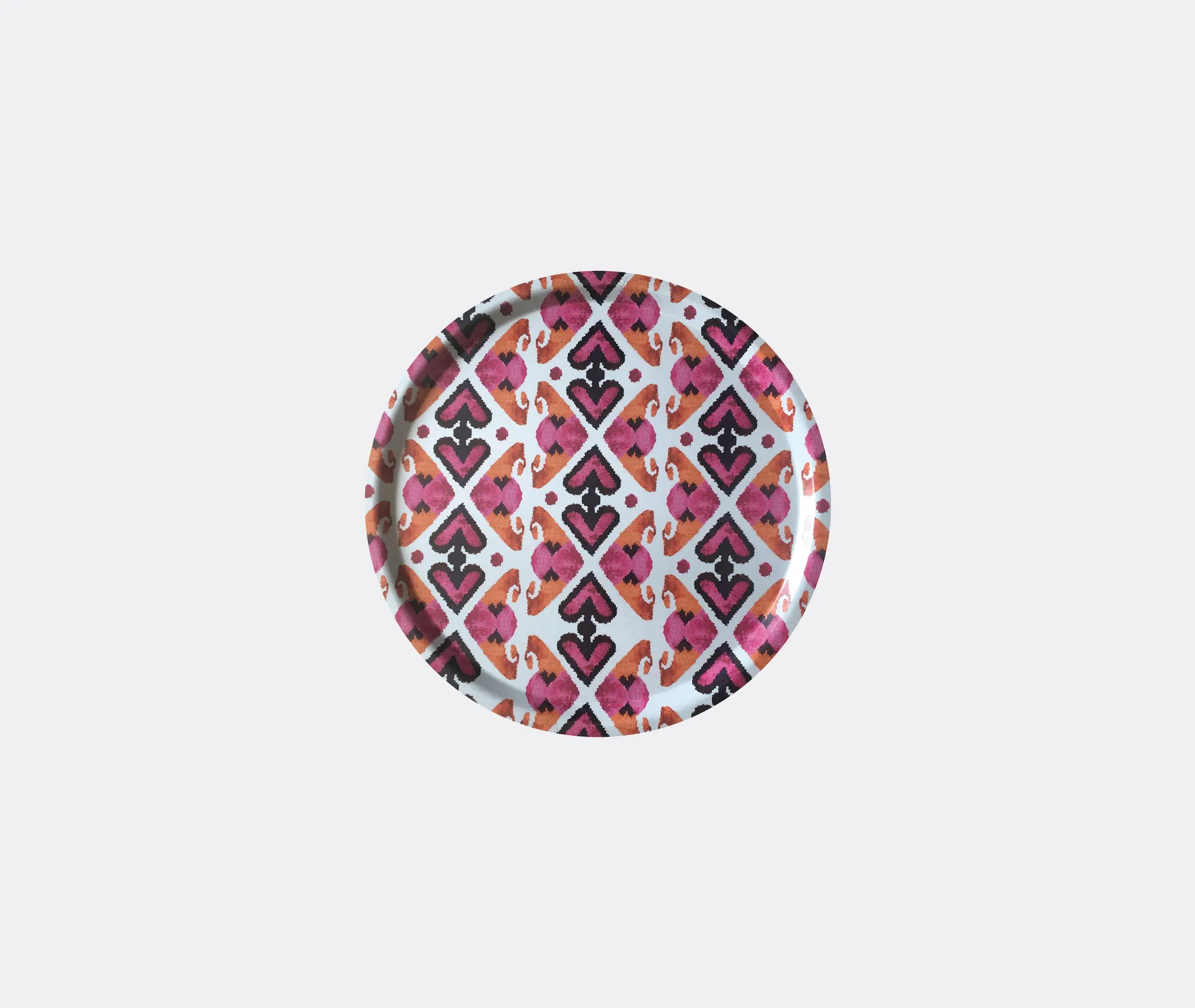 Round Serving Tray with Ikat Pattern - Pink, Wood