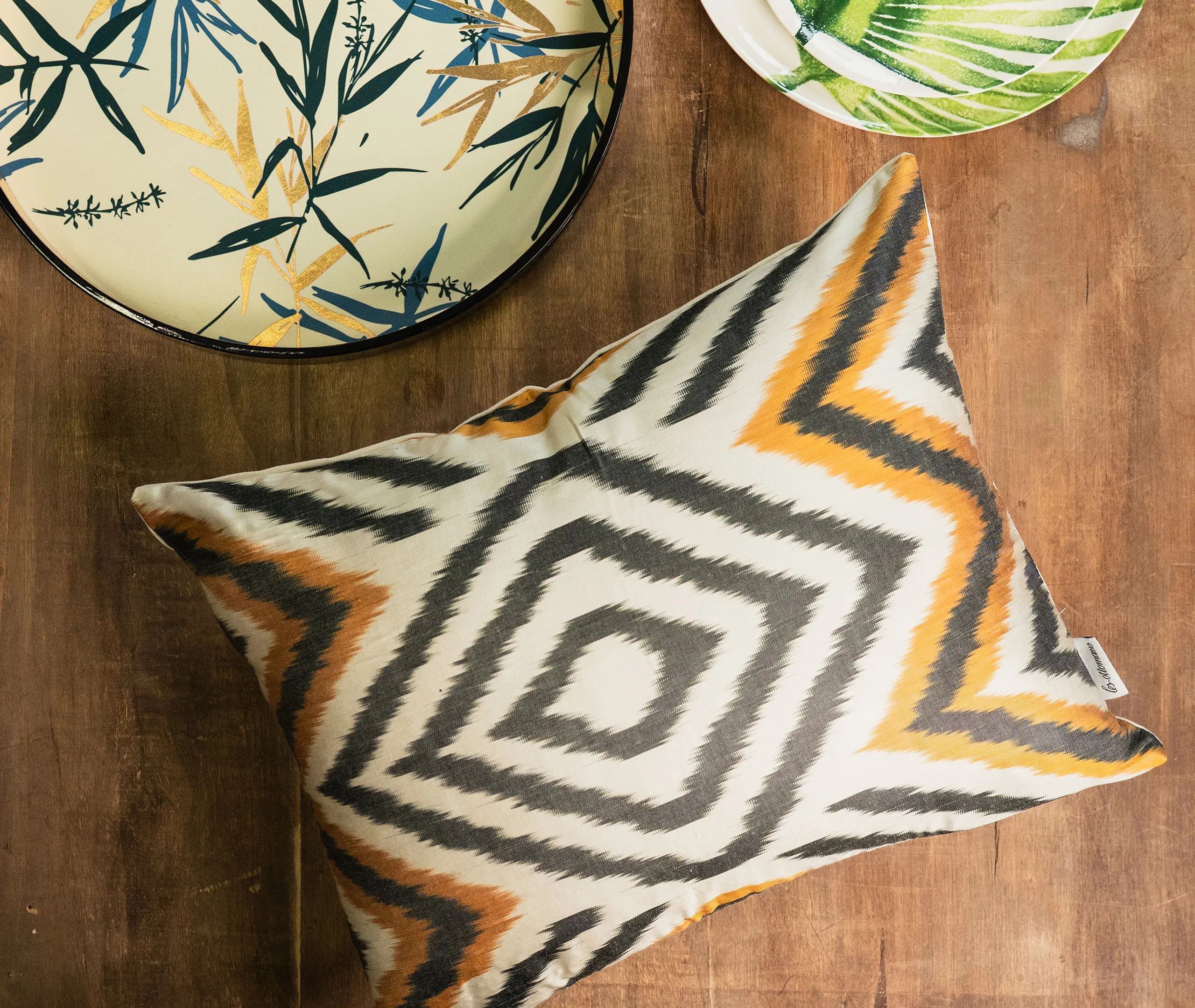 Silk Ikat Cushion - Multicolor, Velvet