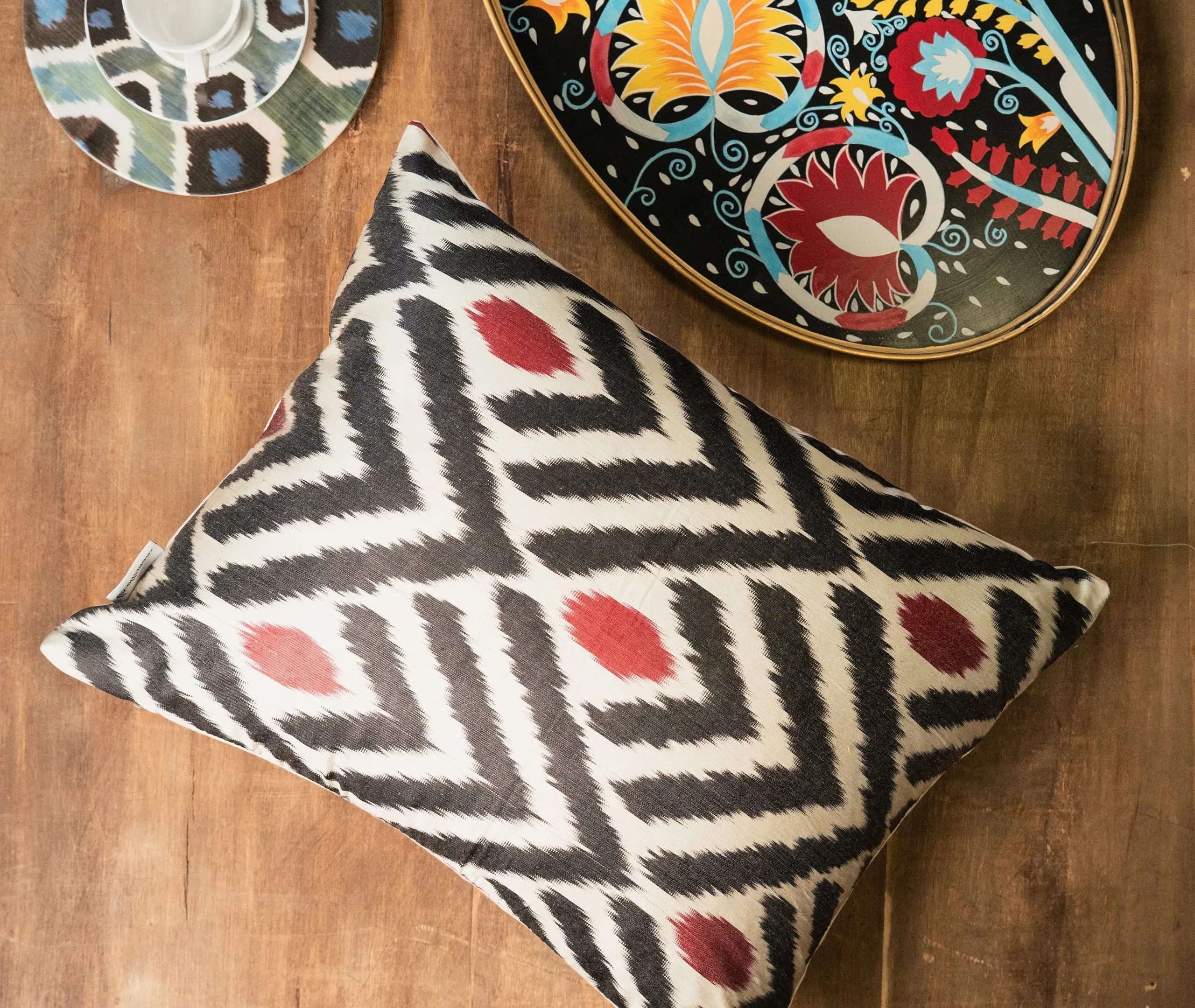 Silk Ikat Cushion - Multicolor, Velvet