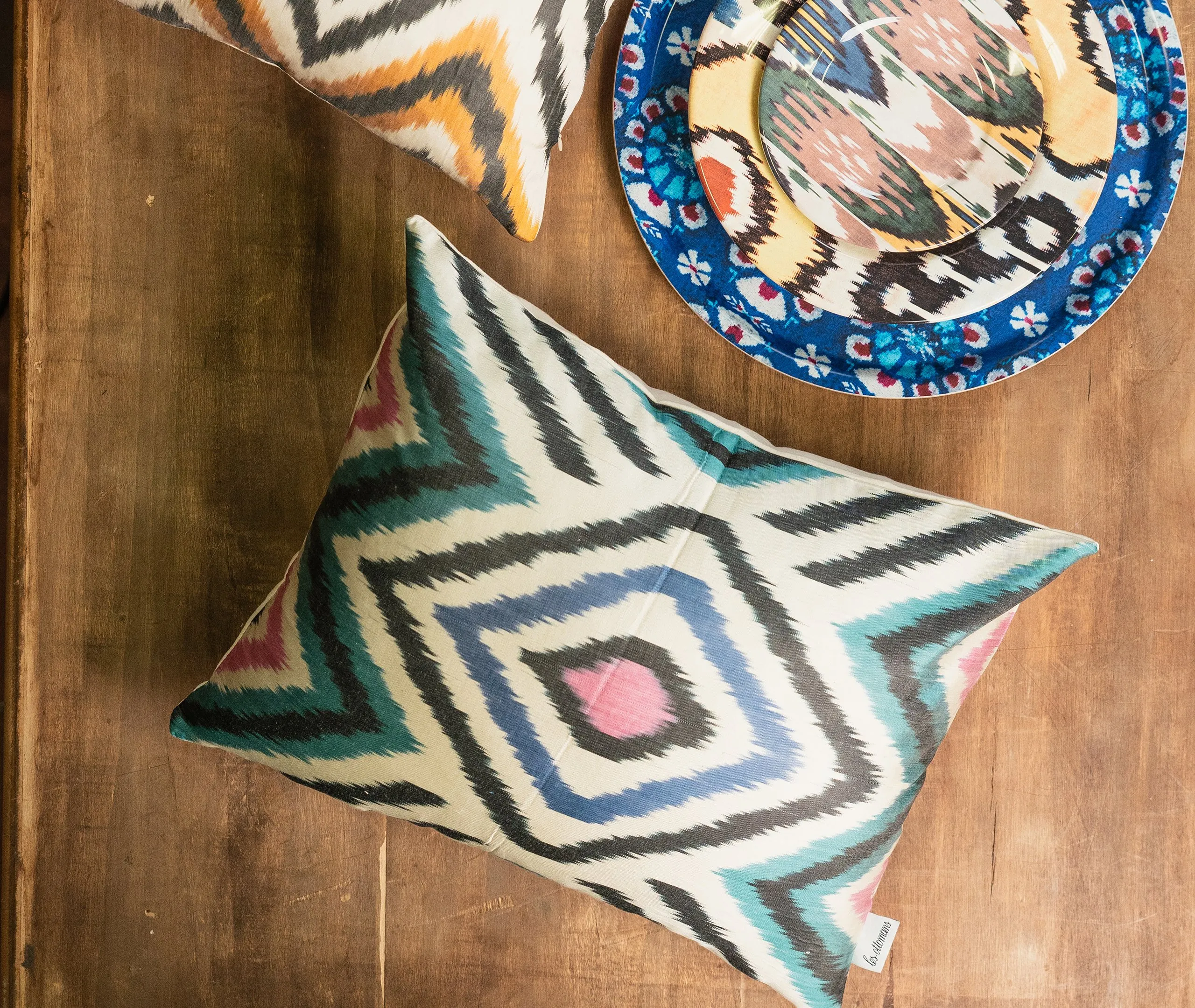 Silk Ikat Cushion - Multicolor, Velvet