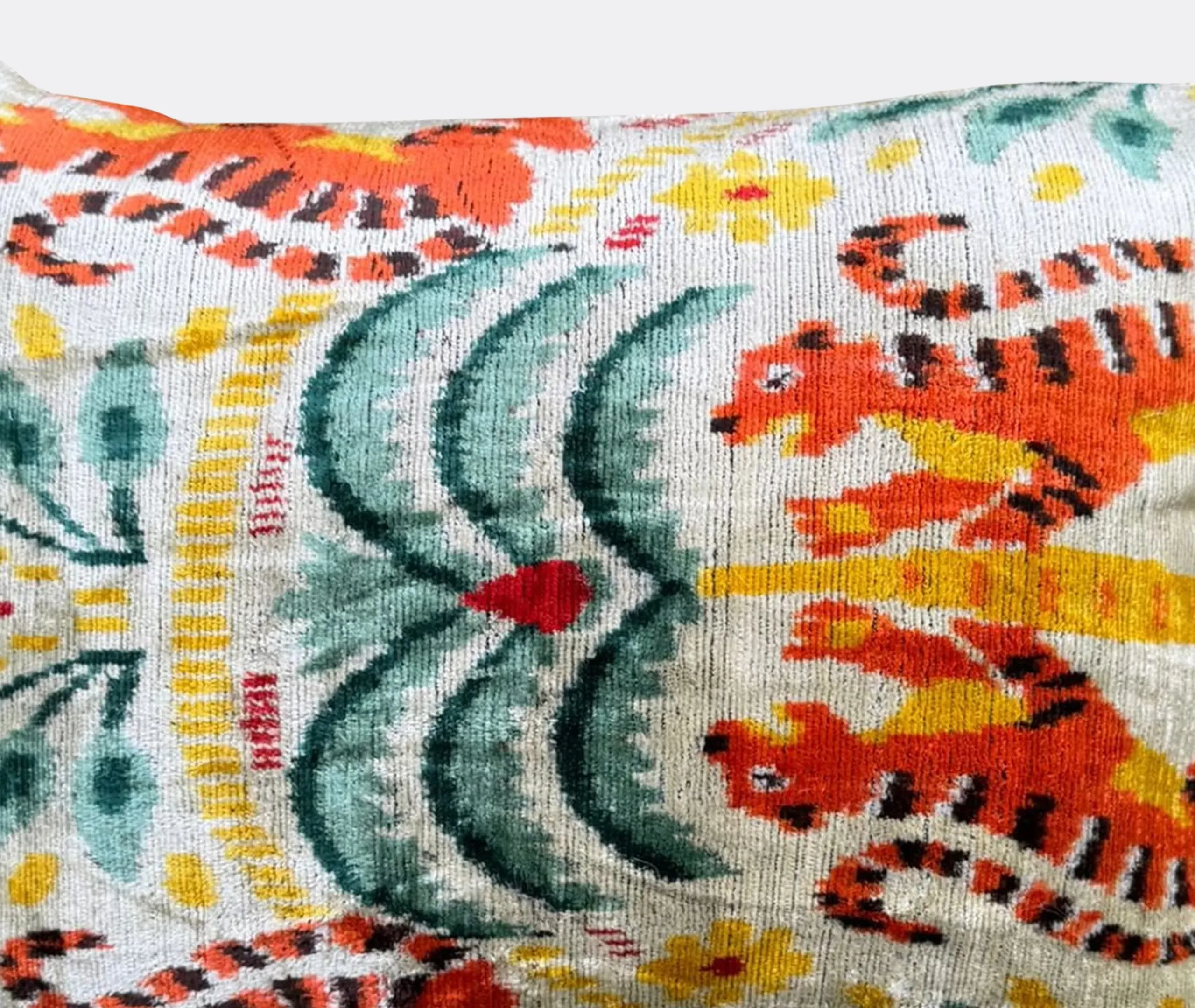 Silk Velvet Cushion - Blue, Yellow and Orange, Silk