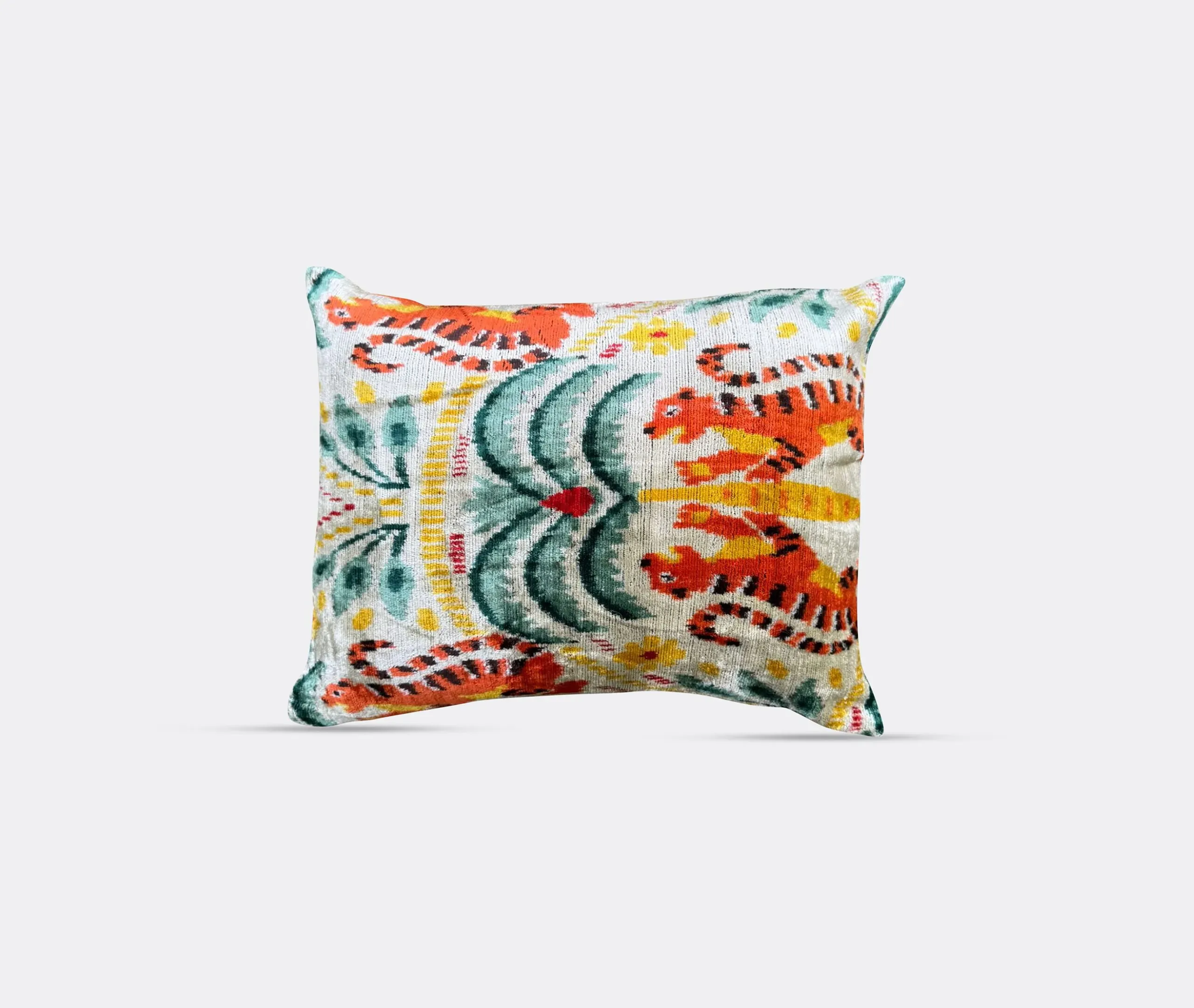 Silk Velvet Cushion - Blue, Yellow and Orange, Silk