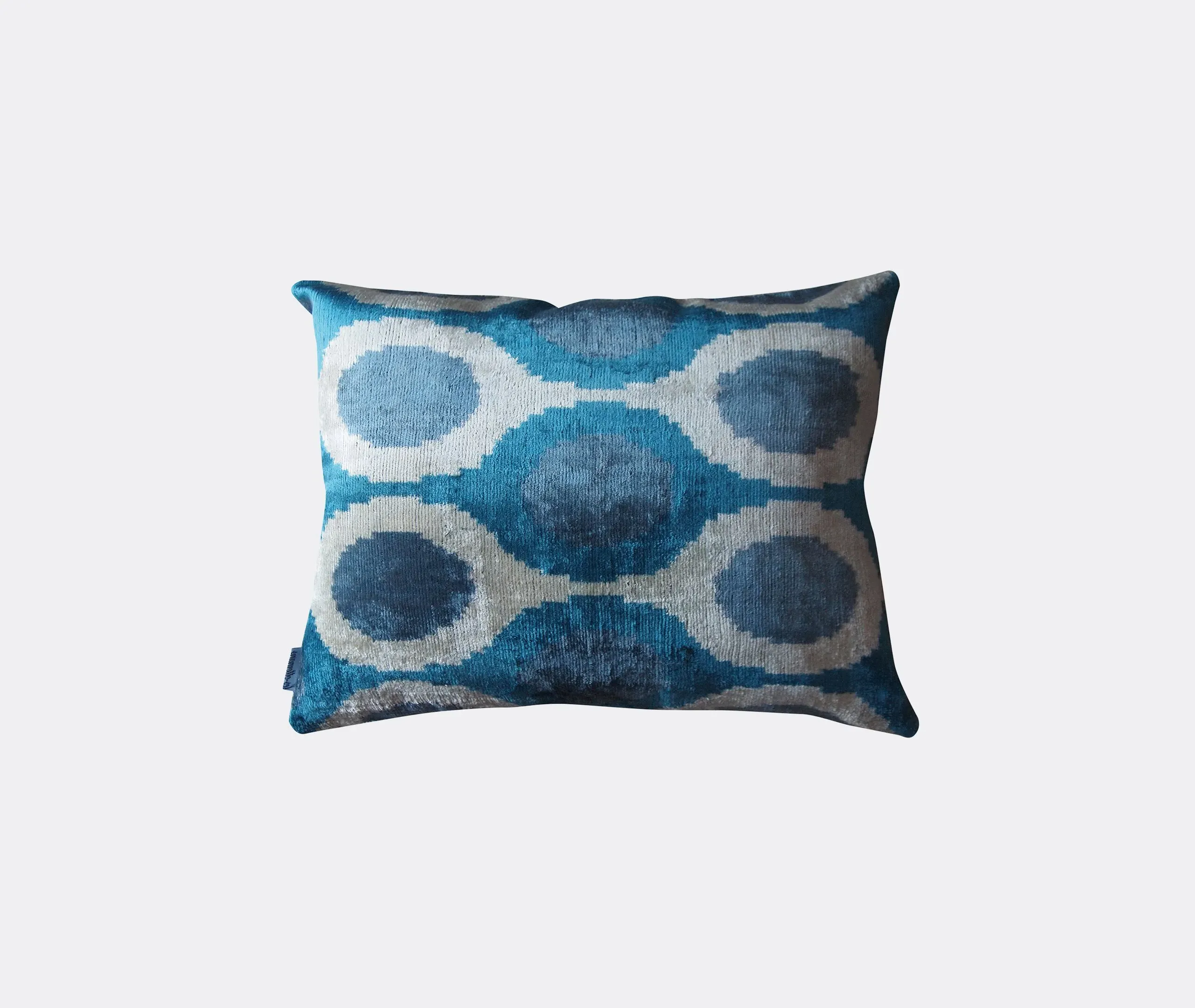 Silk Velvet Cushion - White and Blue, Silk