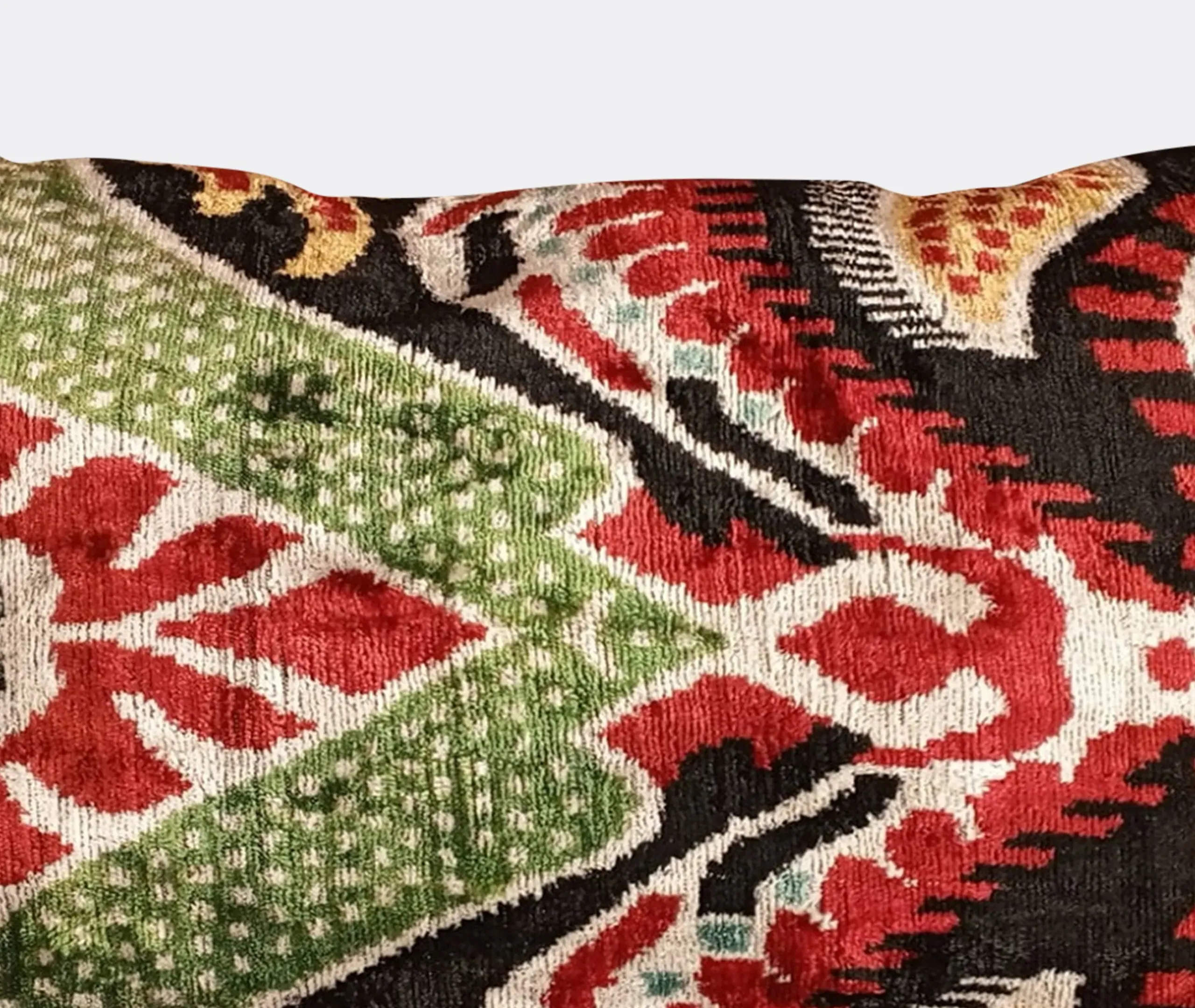 Silk Velvet Cushion with Botanical Pattern - Multicolor