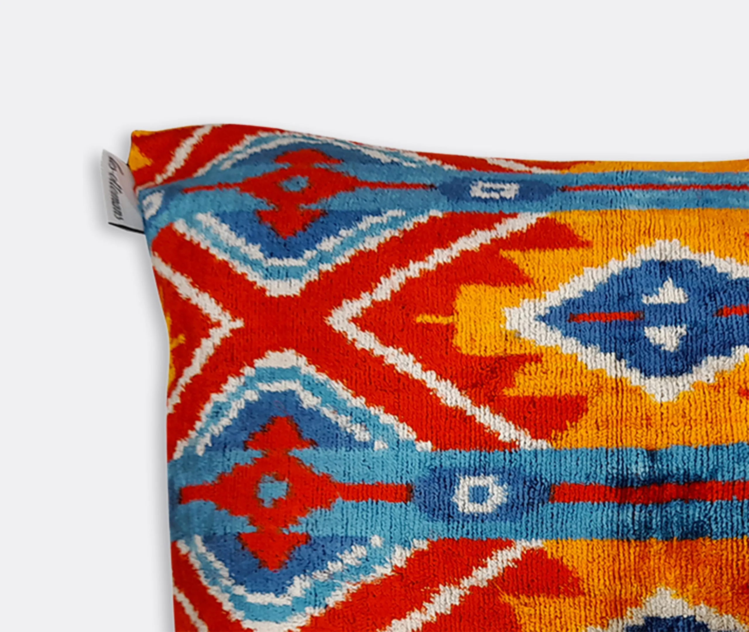 Silk Velvet Cushion with Ikat Pattern - Multicolor