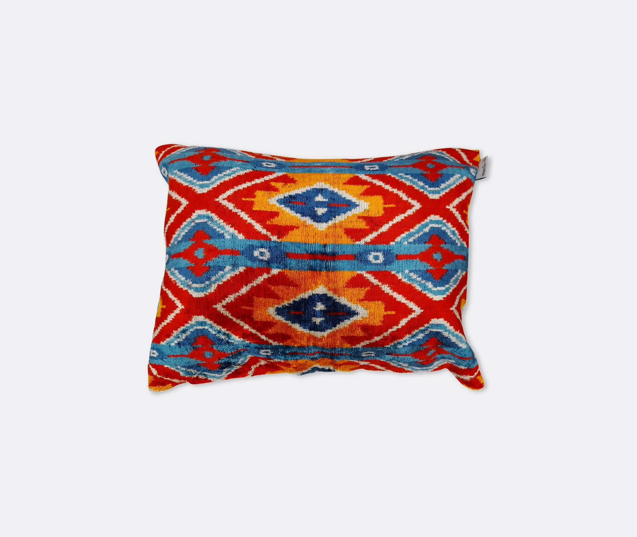 Silk Velvet Cushion with Ikat Pattern - Multicolor