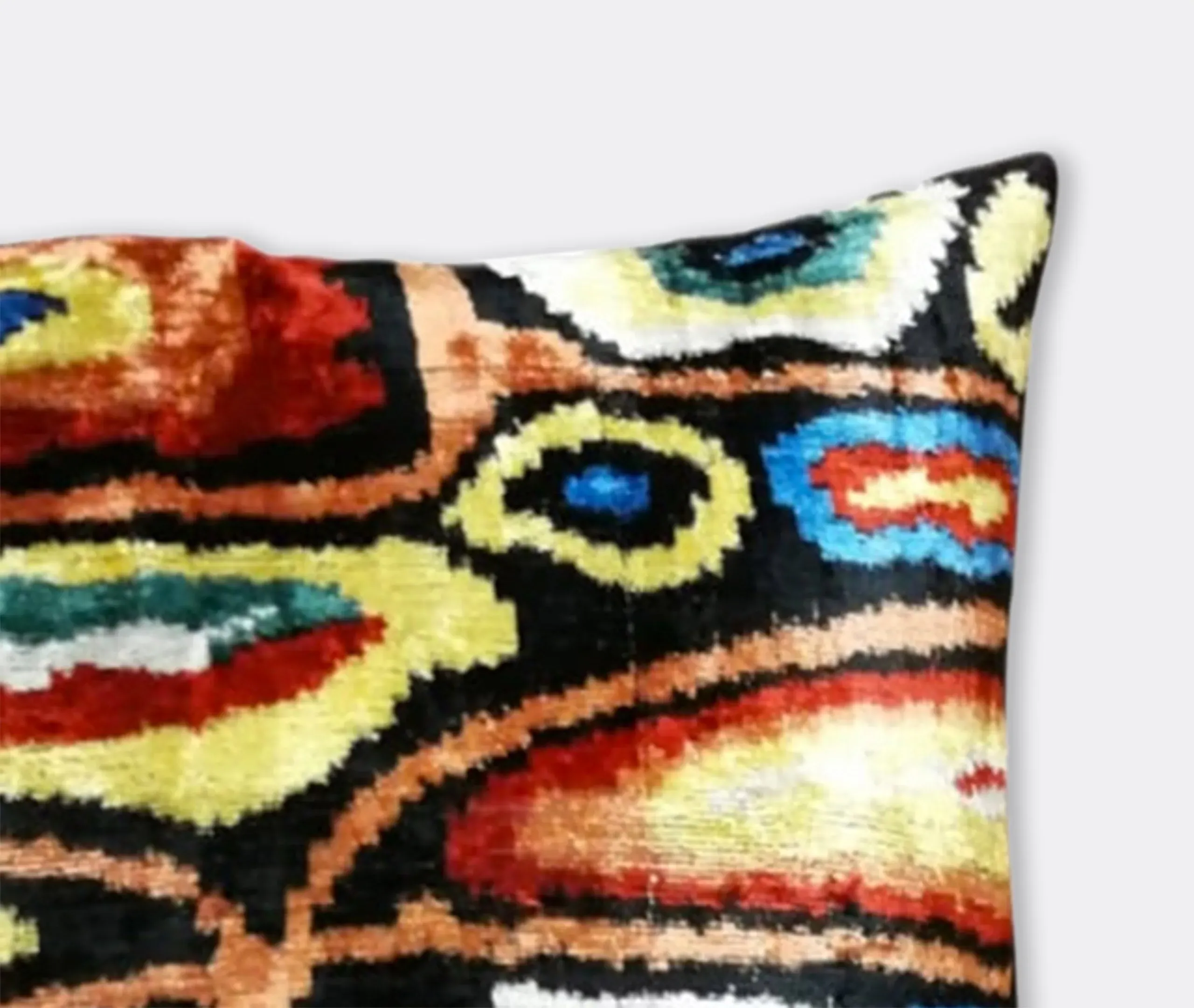 Silk Velvet Cushion with Ikat Pattern - Multicolor