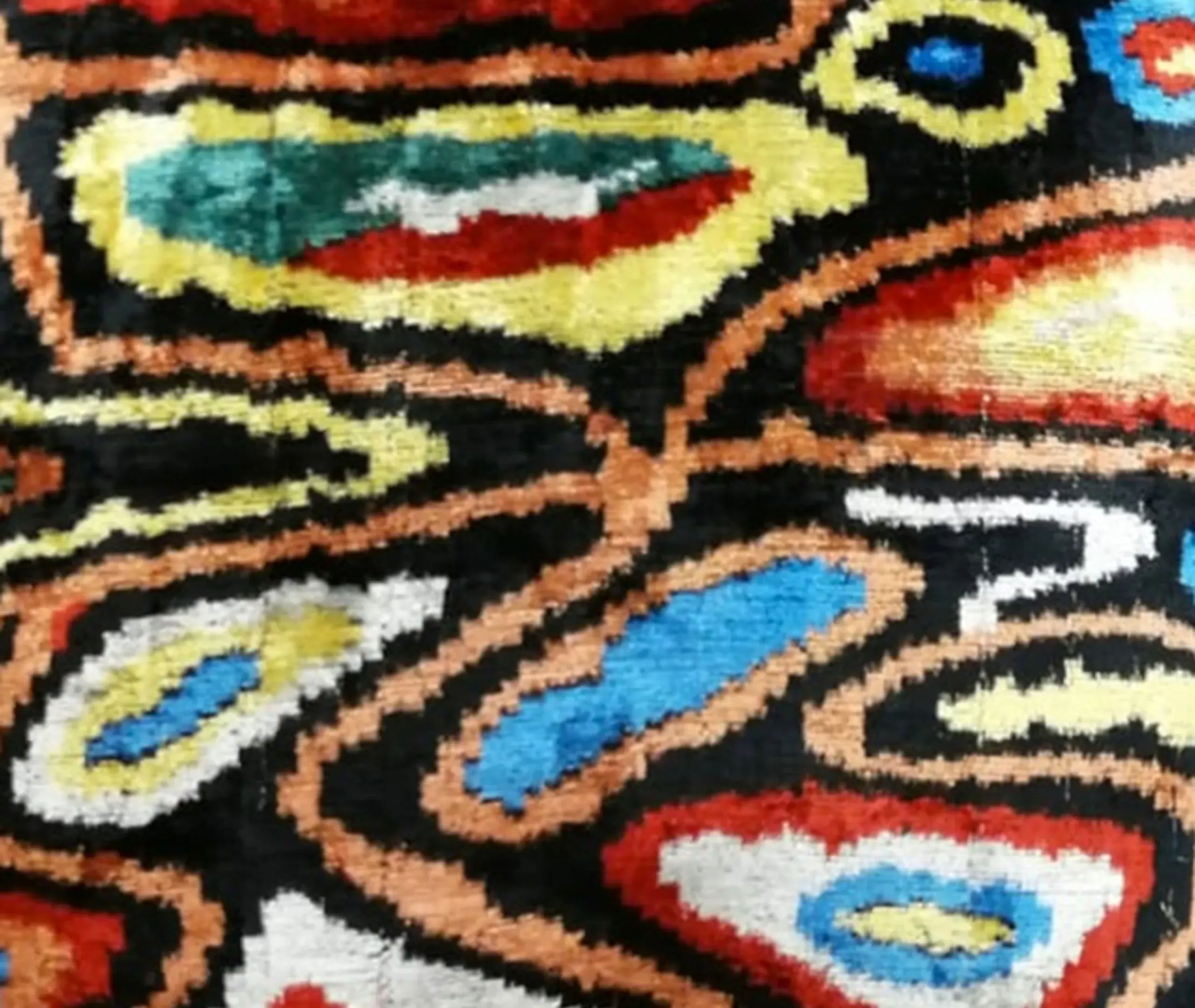 Silk Velvet Cushion with Ikat Pattern - Multicolor