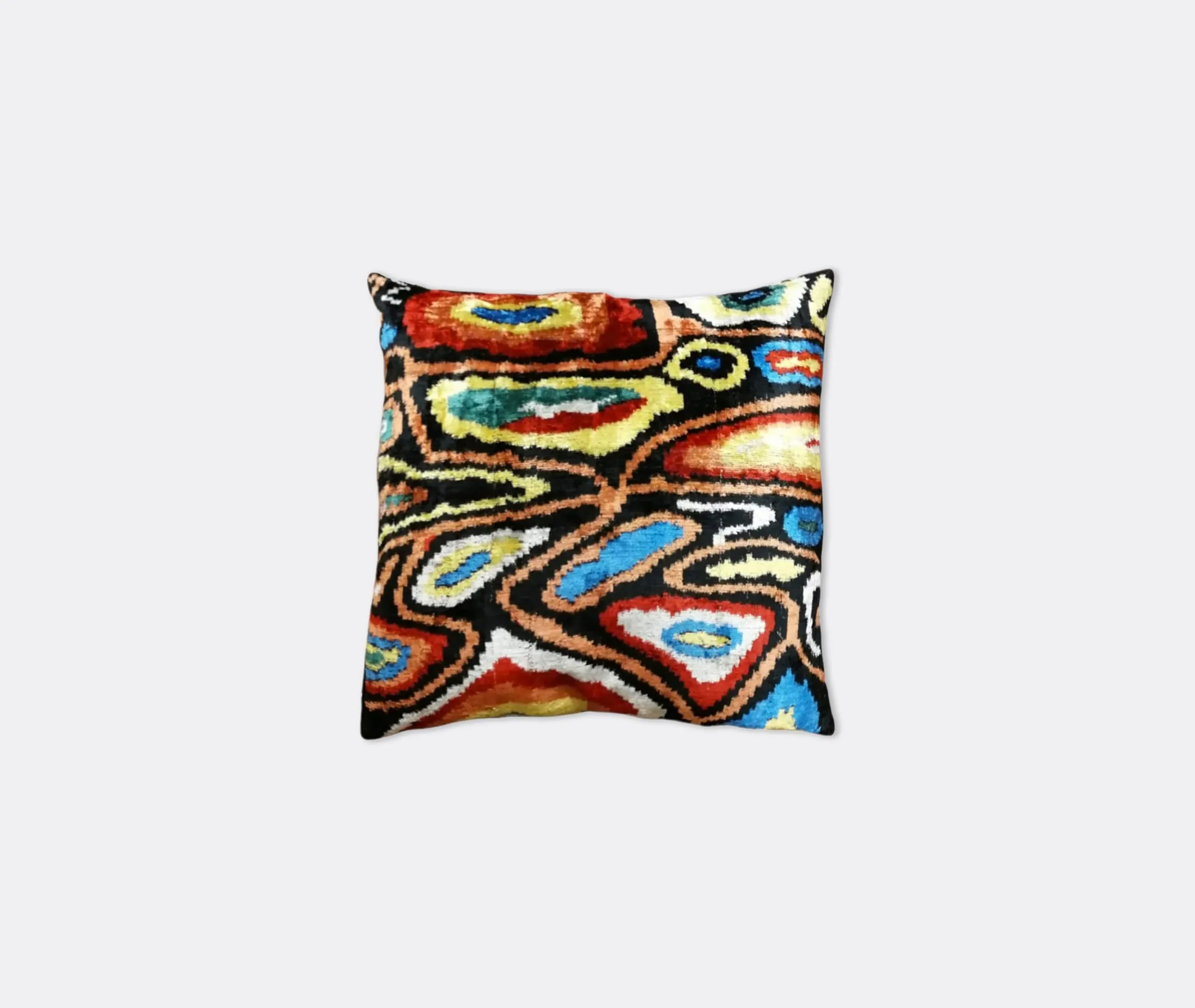 Silk Velvet Cushion with Ikat Pattern - Multicolor