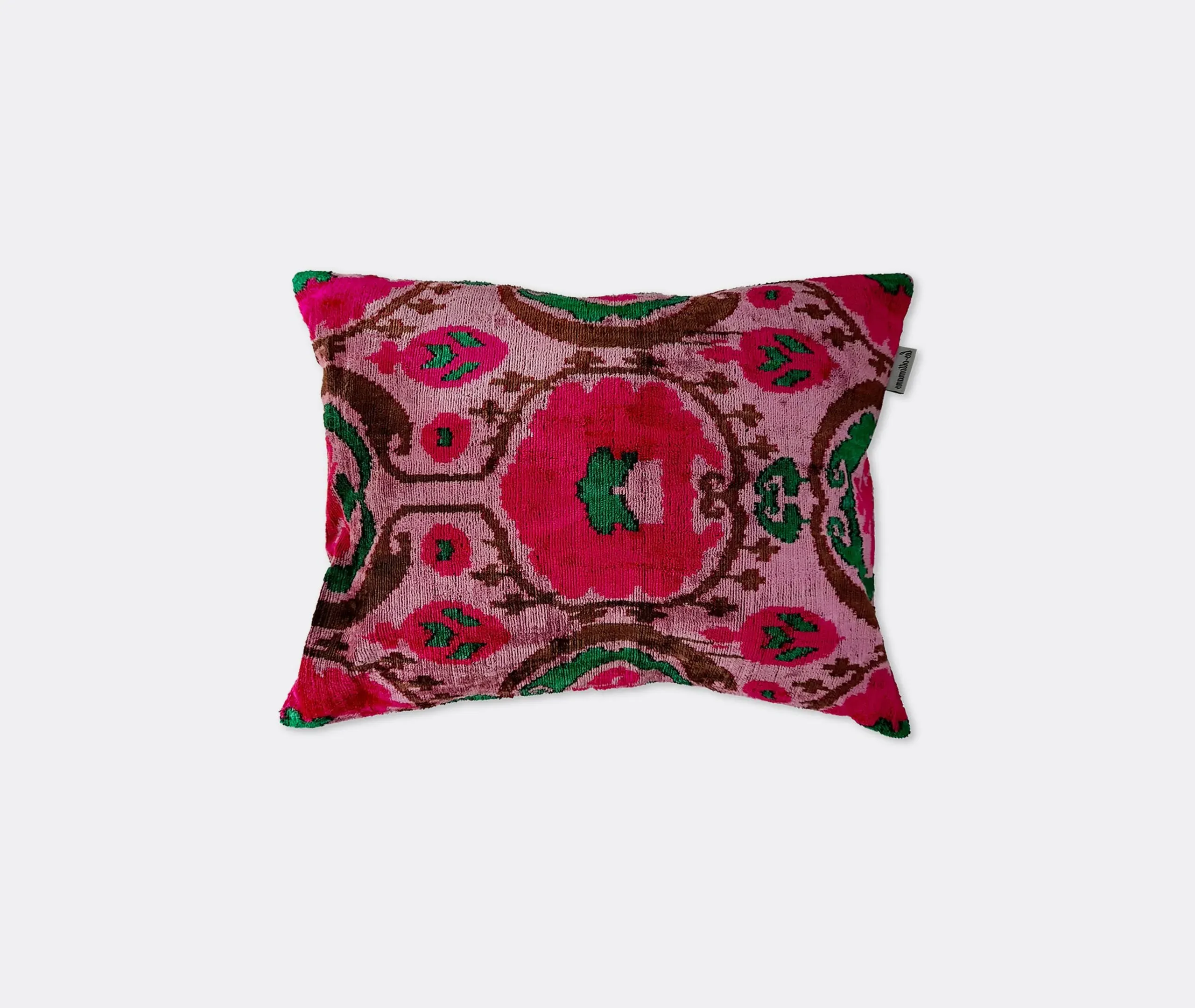 Silk Velvet Cushion with Ikat Pattern - Multicolor