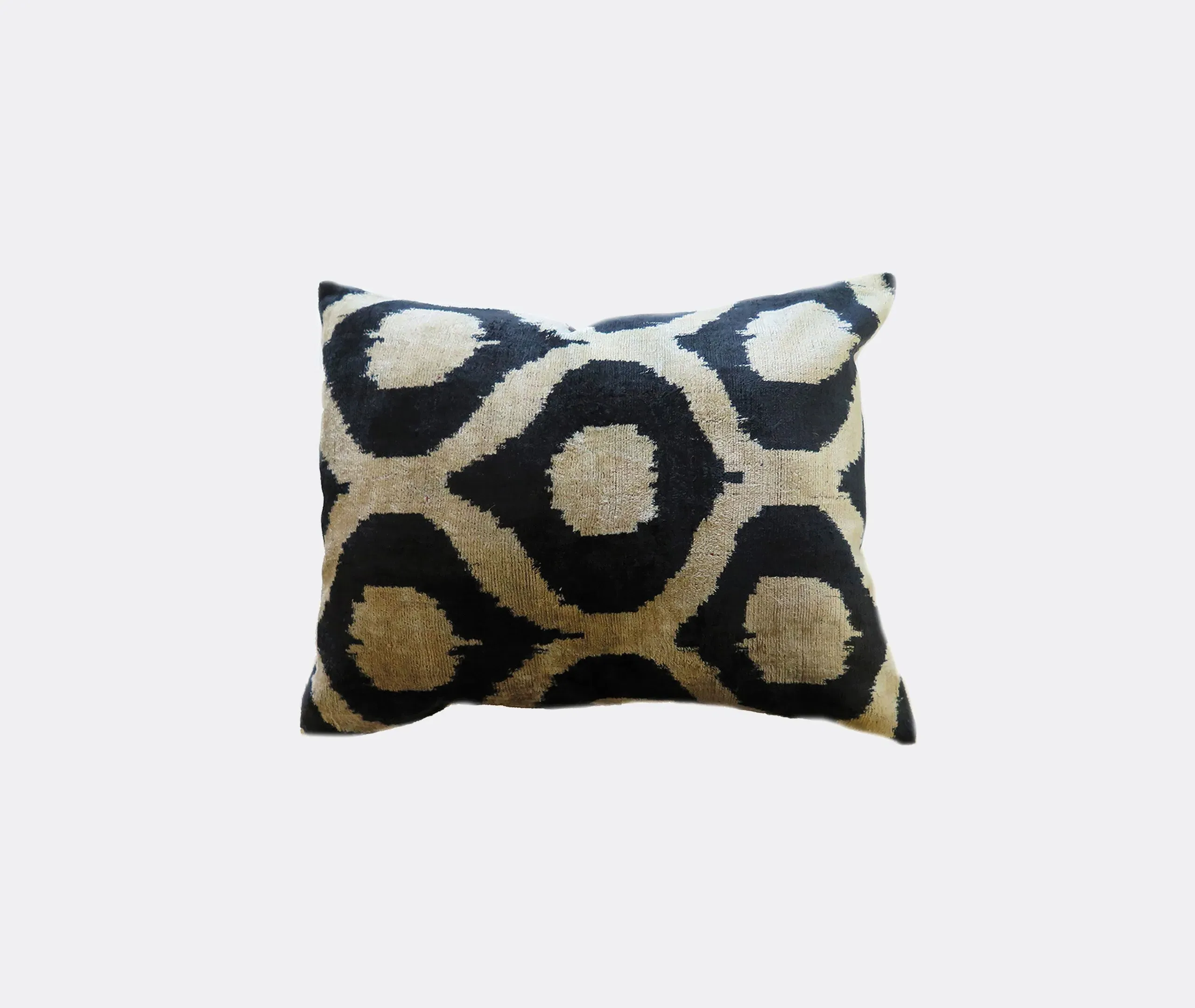 Silk Velvet Cushion with Pattern - White, Blue