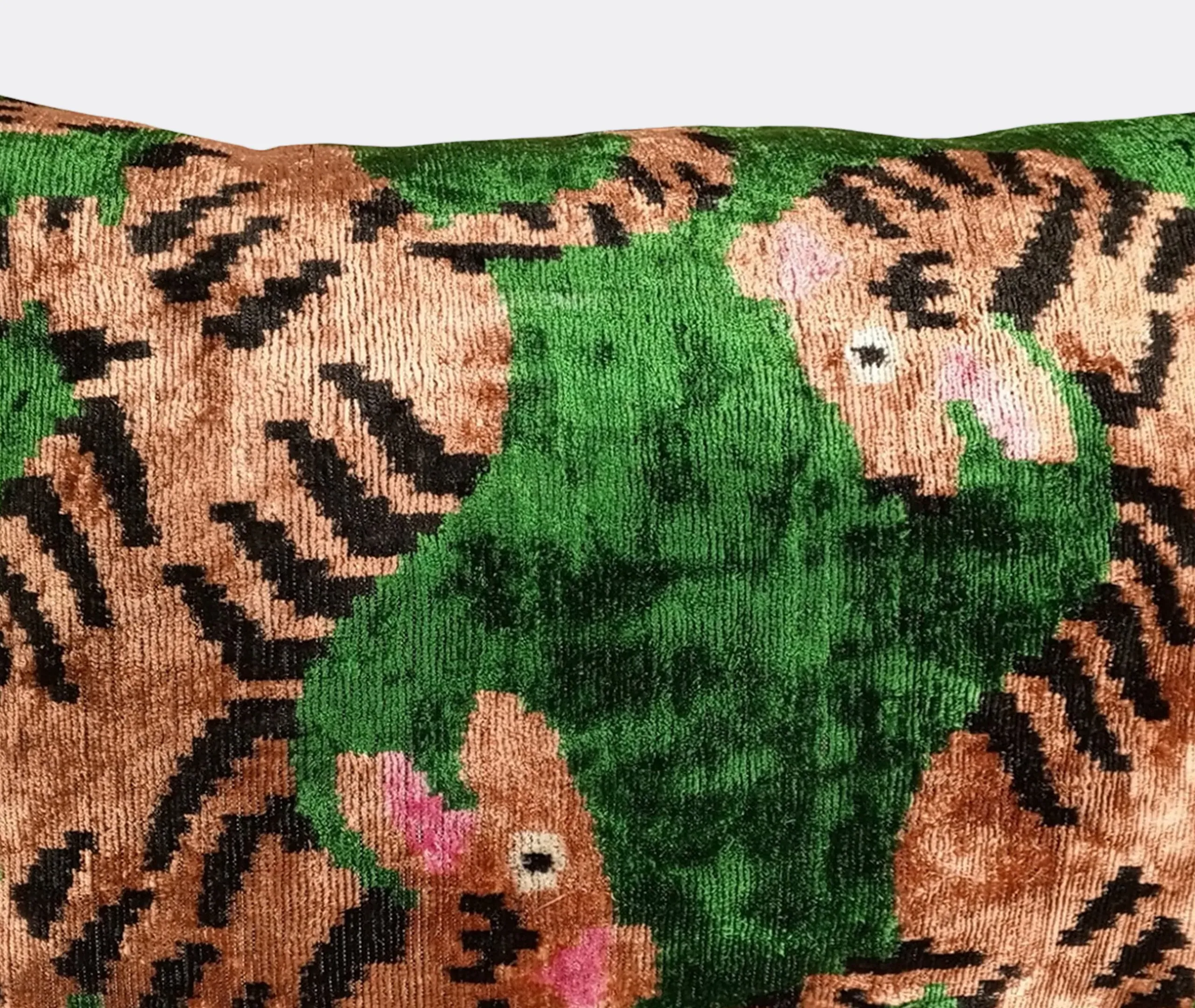Silk Velvet Cushion with Tiger Pattern - Multicolor