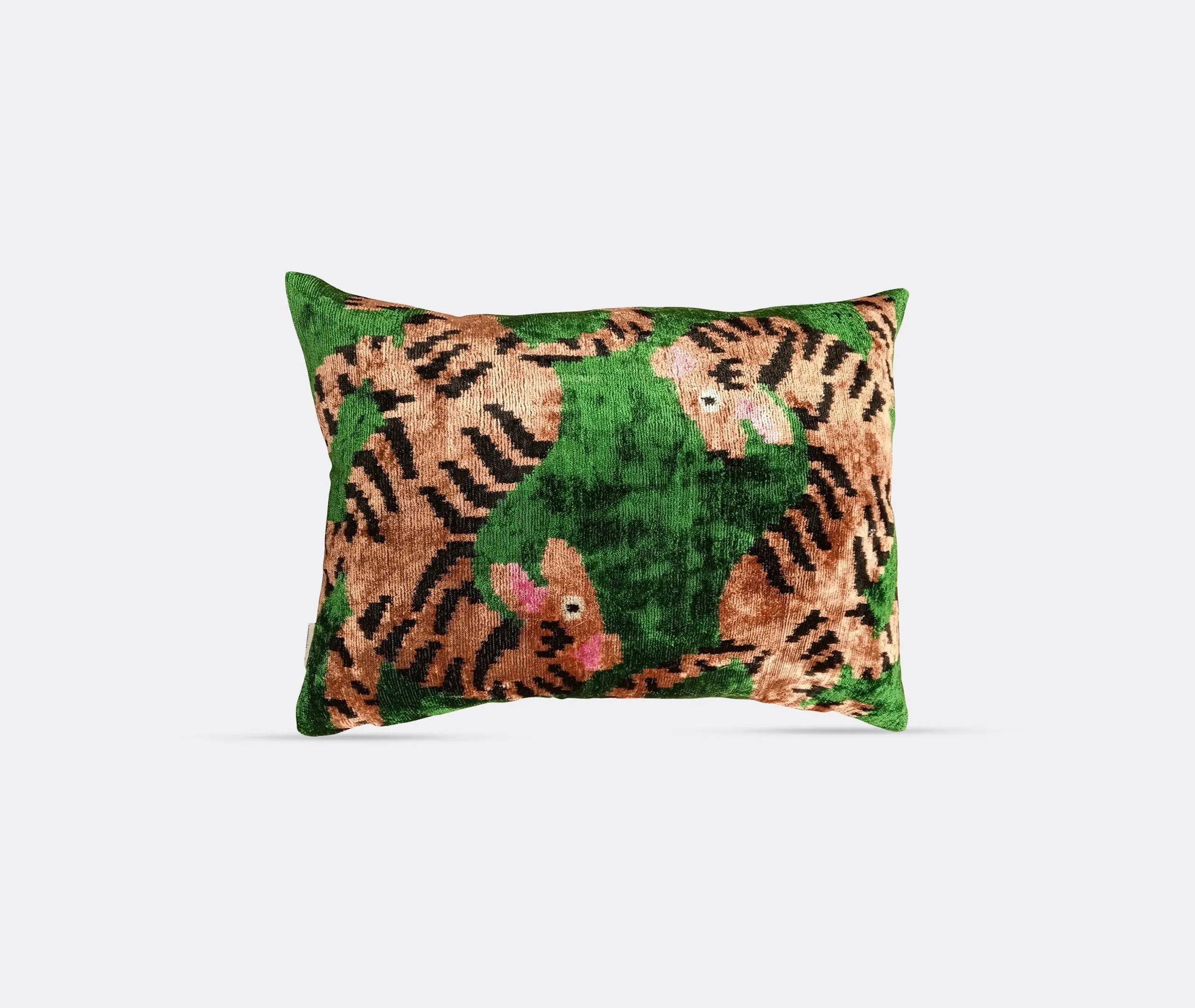 Silk Velvet Cushion with Tiger Pattern - Multicolor