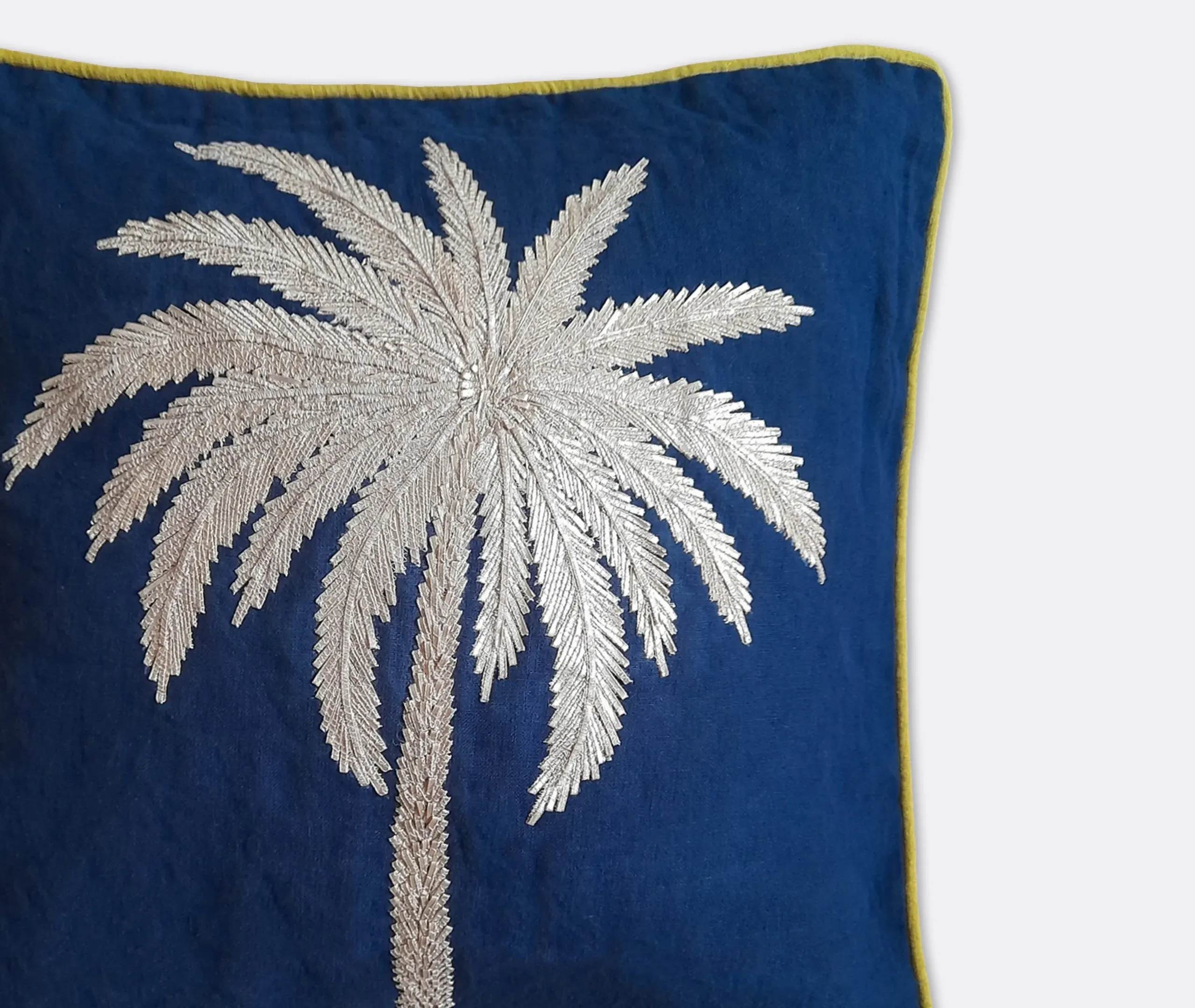 Square Embroidered Cushion - Multicolor, Linen