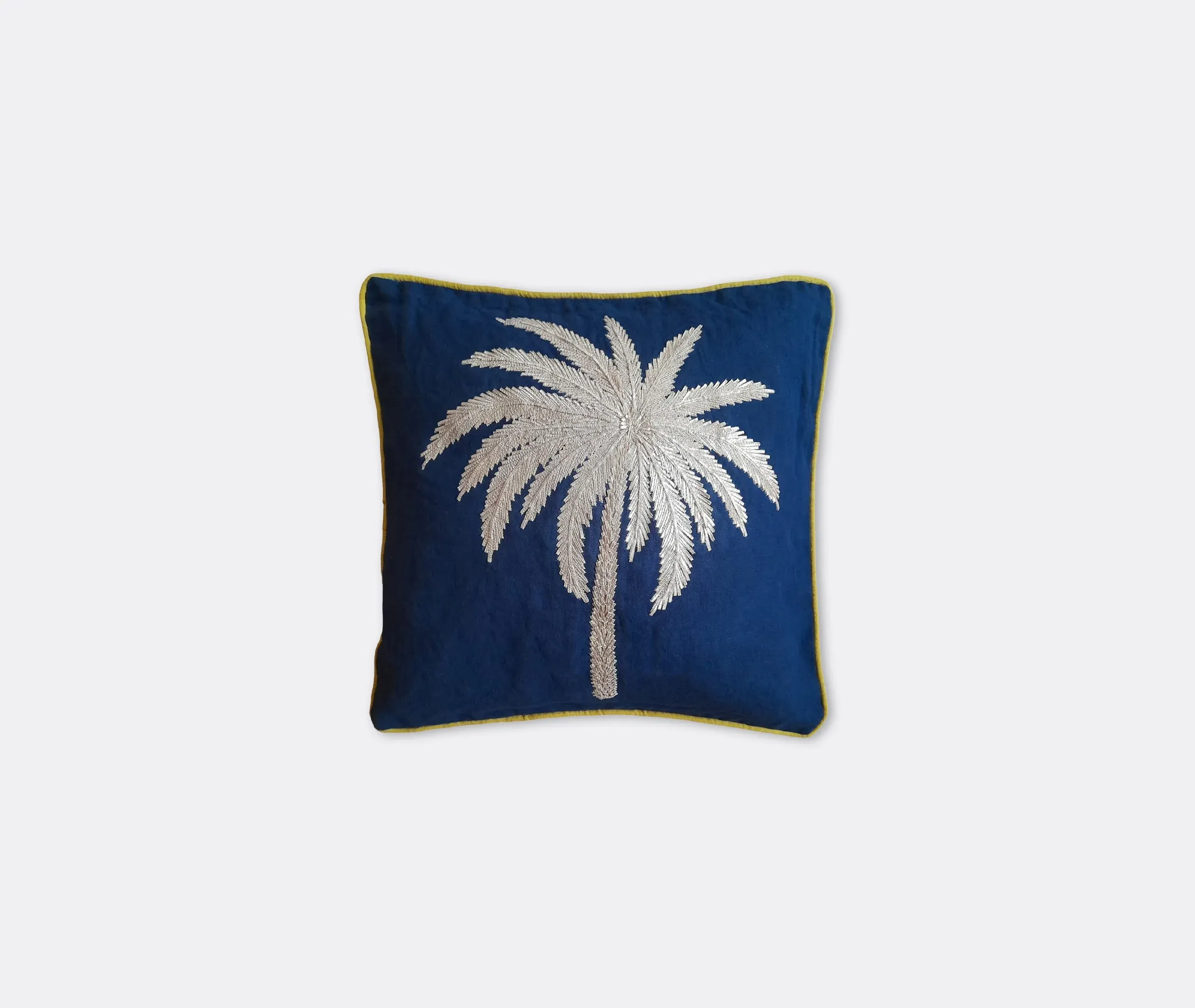 Square Embroidered Cushion - Multicolor, Linen