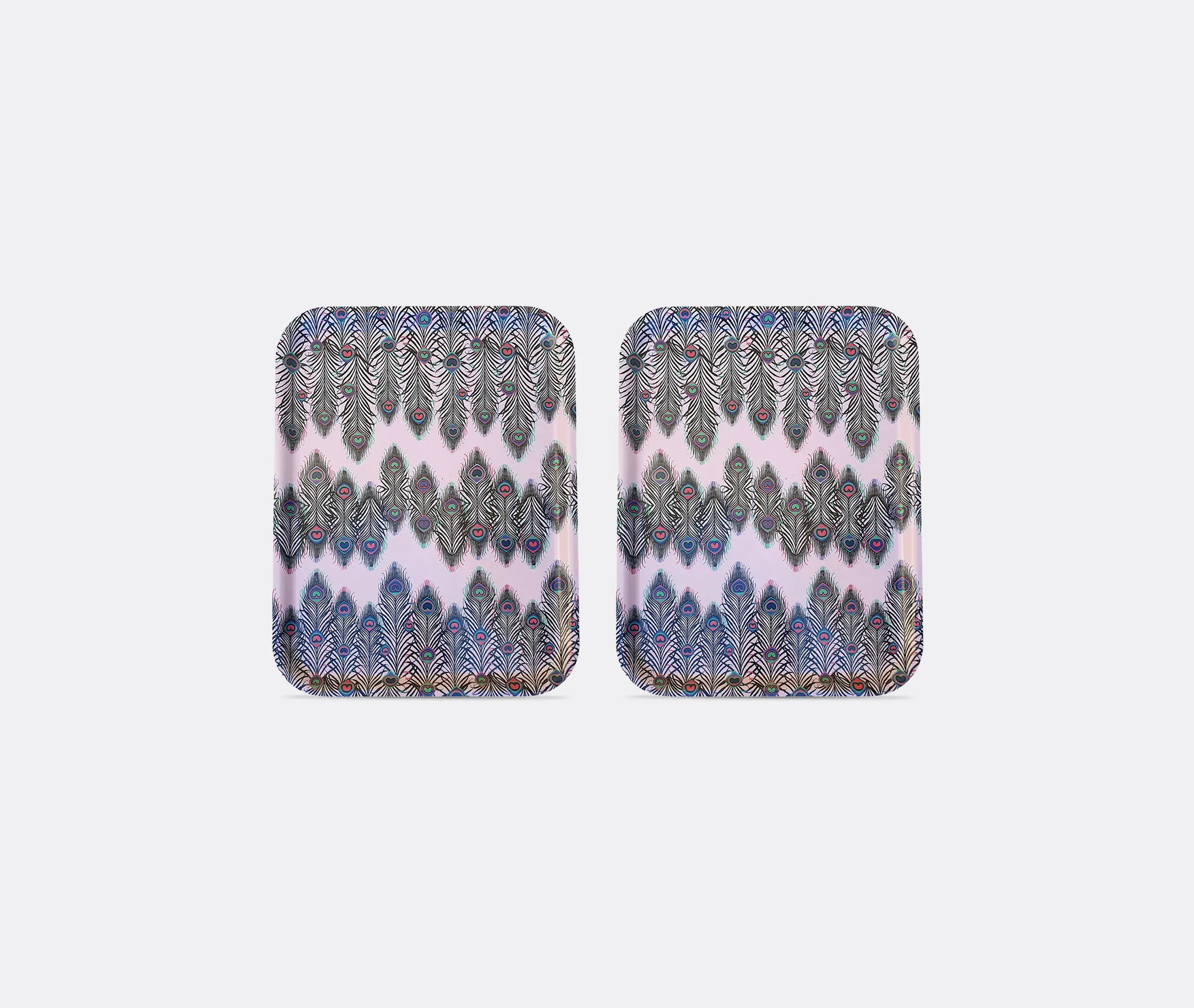 Square Tray Set of Two - Multicolor Peacock