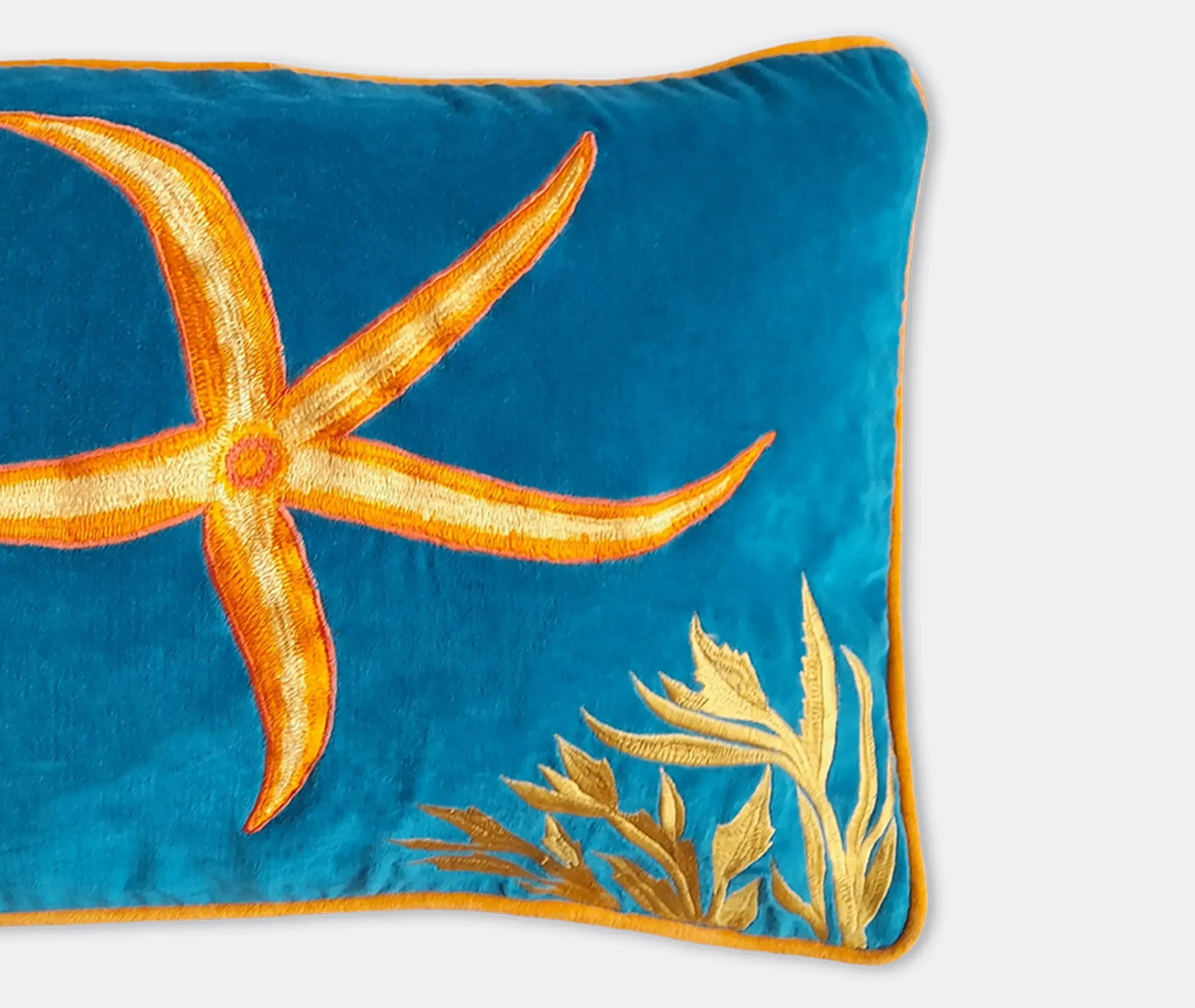 Starfish Embroidered Cushion - Multicolor, Linen