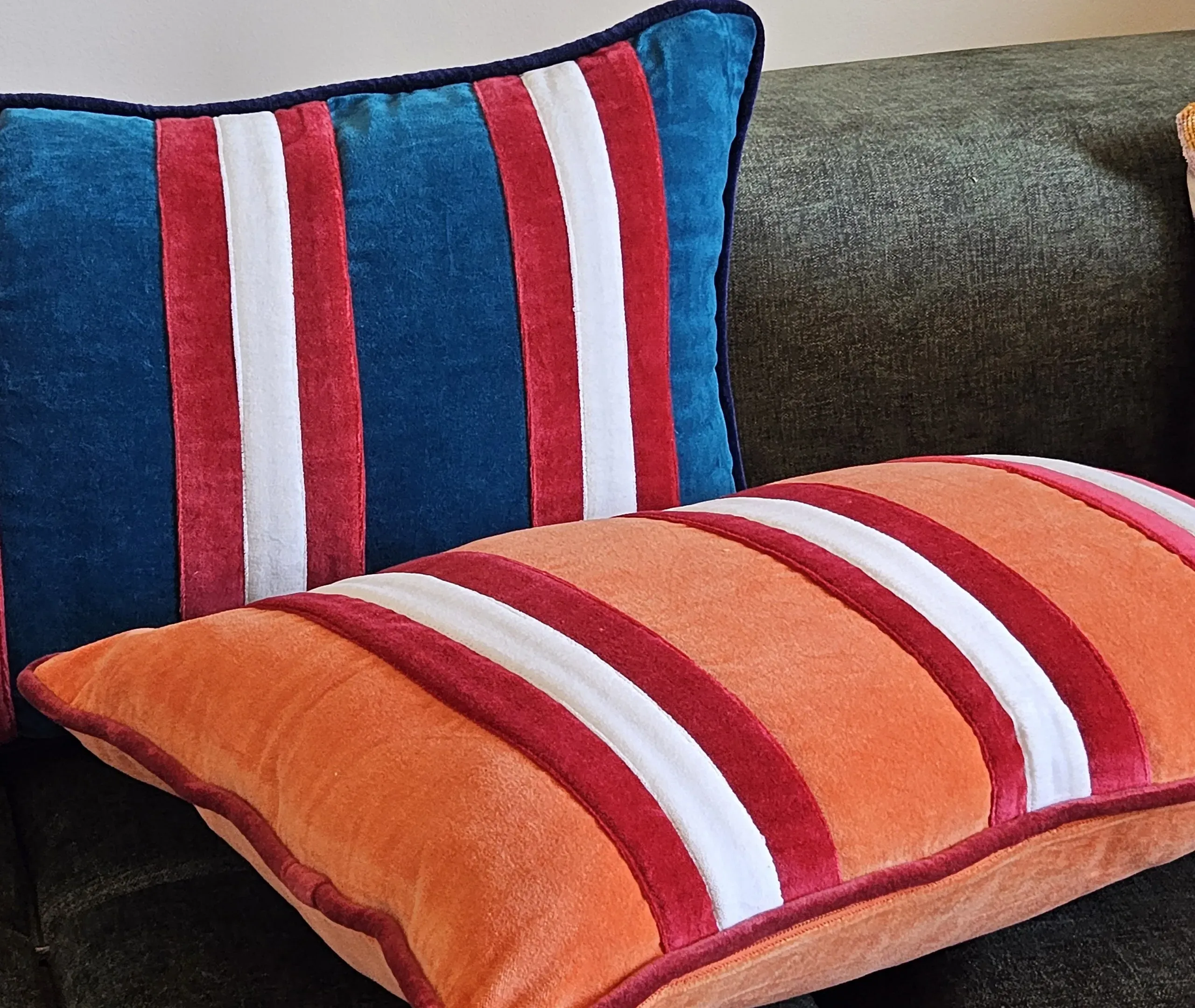 Striped Velvet Cushion - Blue, Velvet