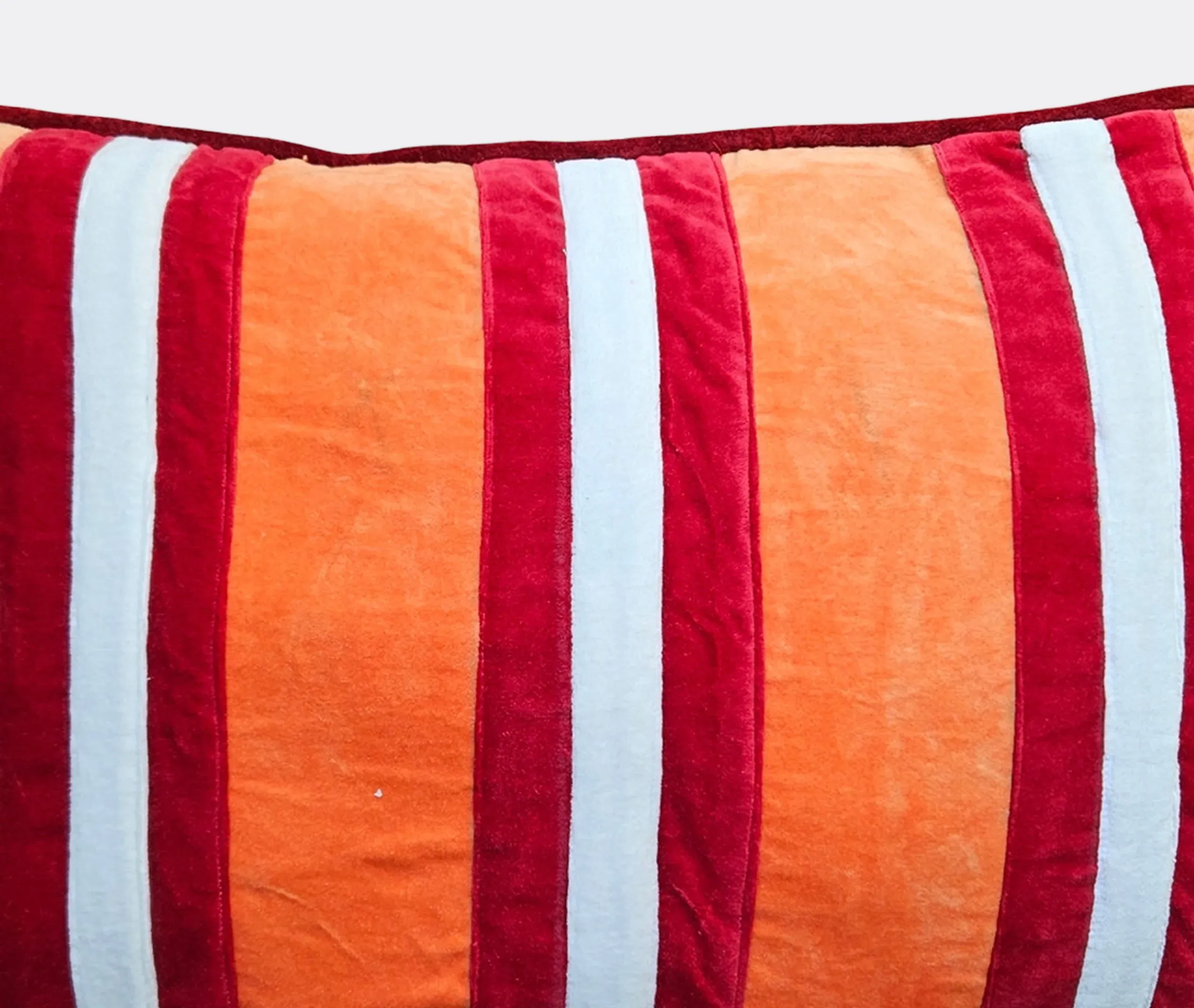 Striped Velvet Cushion - Orange, Velvet