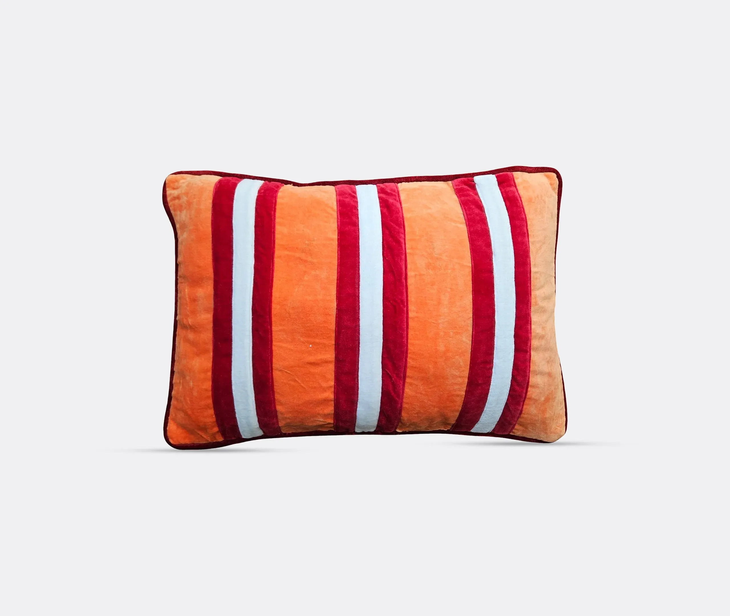 Striped Velvet Cushion - Orange, Velvet