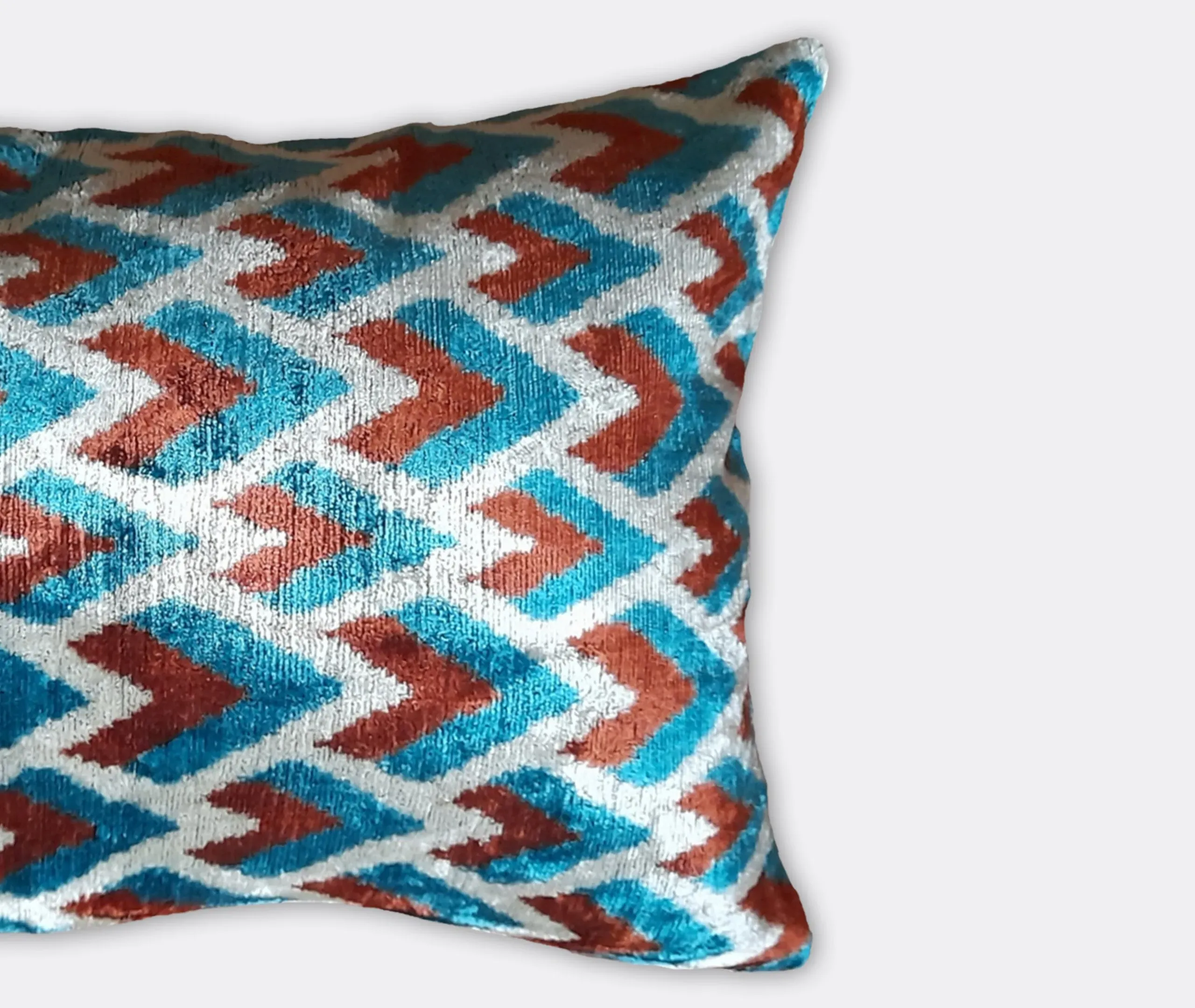 Velvet Cushion - Blue and Red, Silk