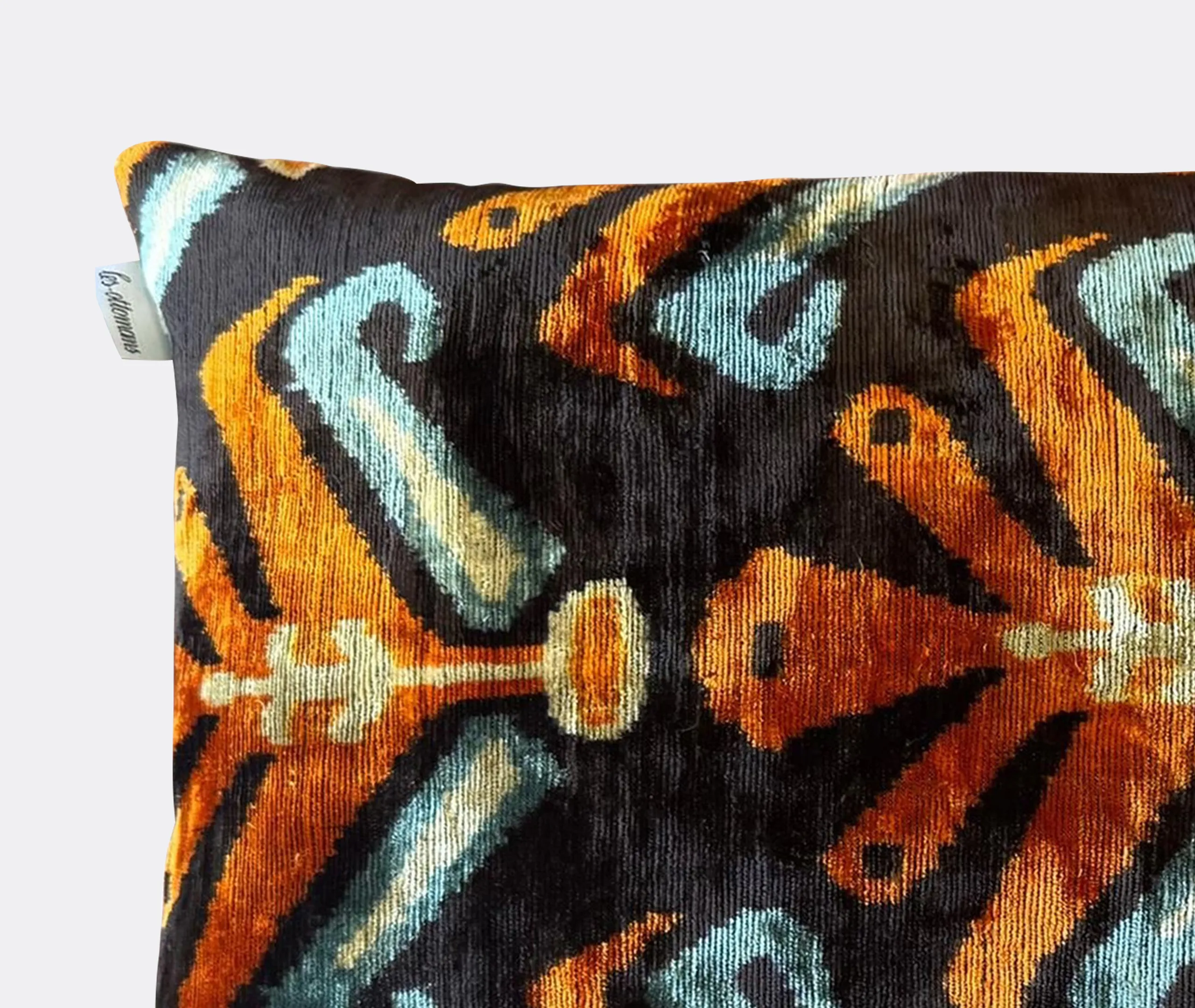 Velvet Cushion - Orange, Navy