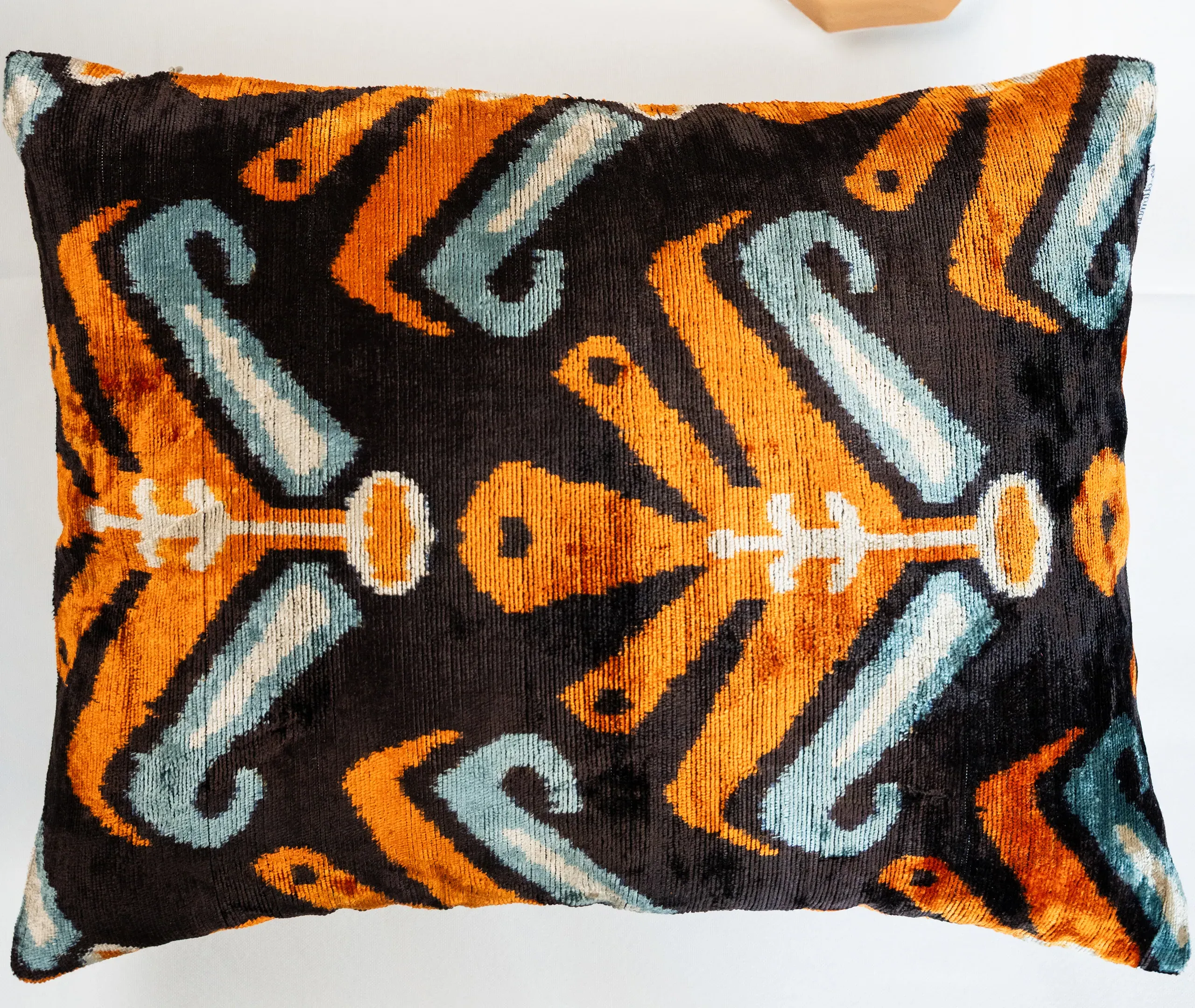 Velvet Cushion - Orange, Navy