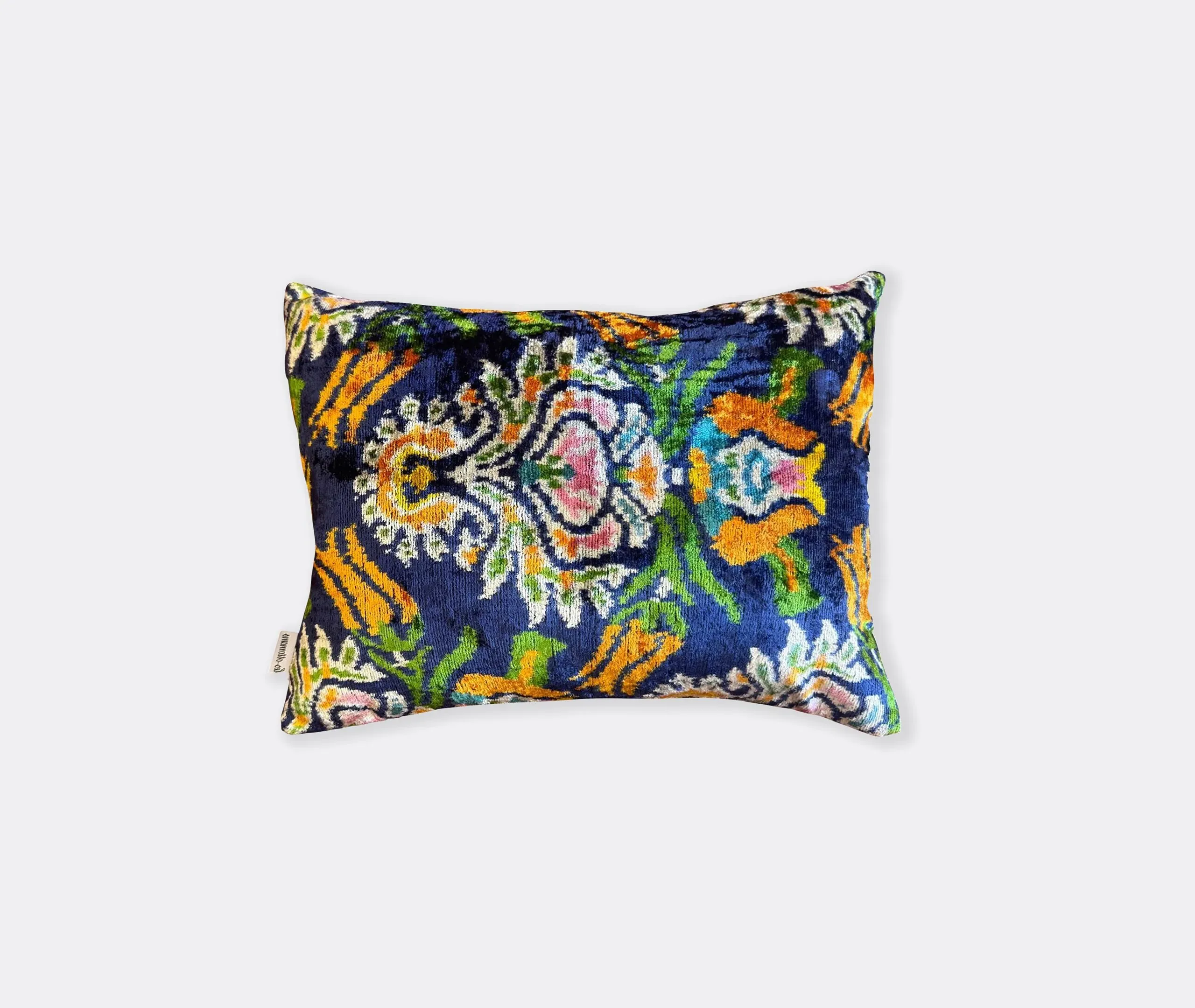 Velvet Cushion with Botanical Pattern - Blue, Silk image