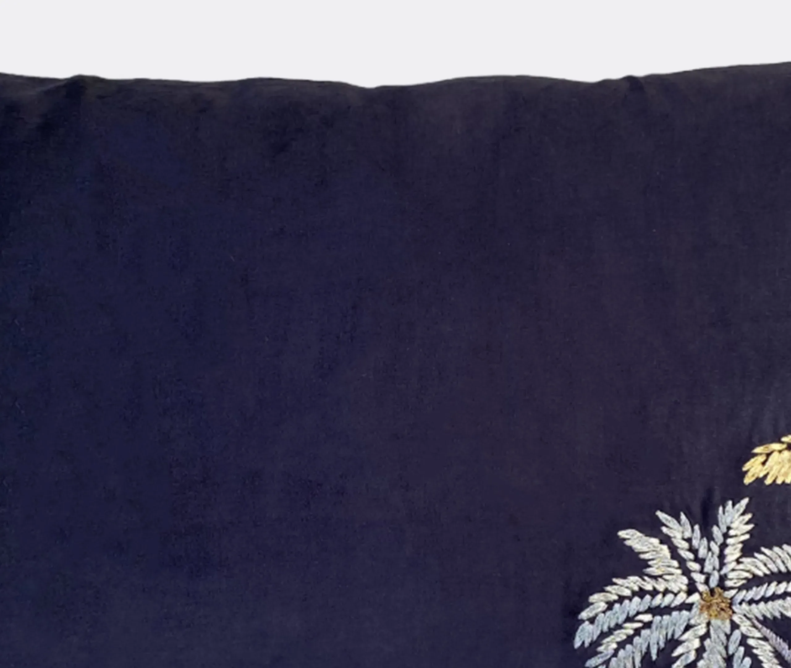 Velvet Cushion with Palm Embroidery - Black