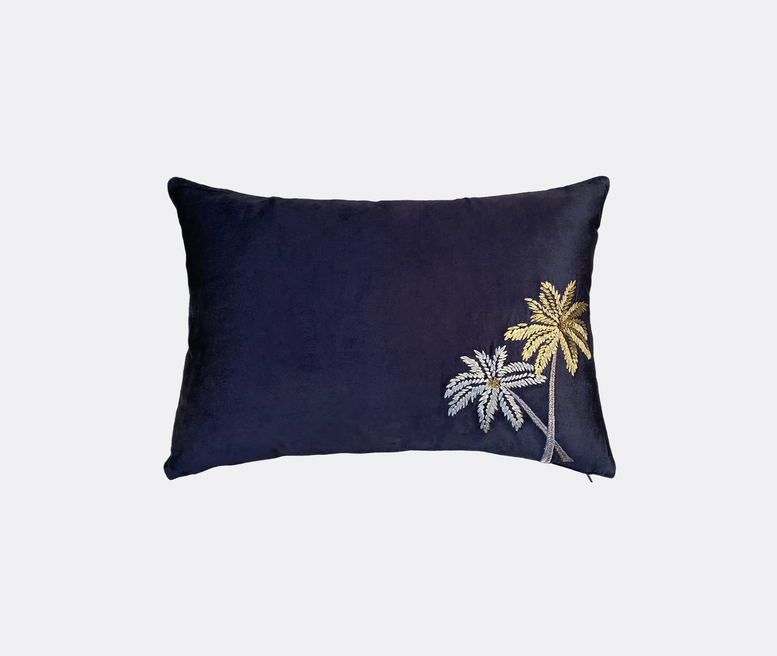 Velvet Cushion with Palm Embroidery - Black image
